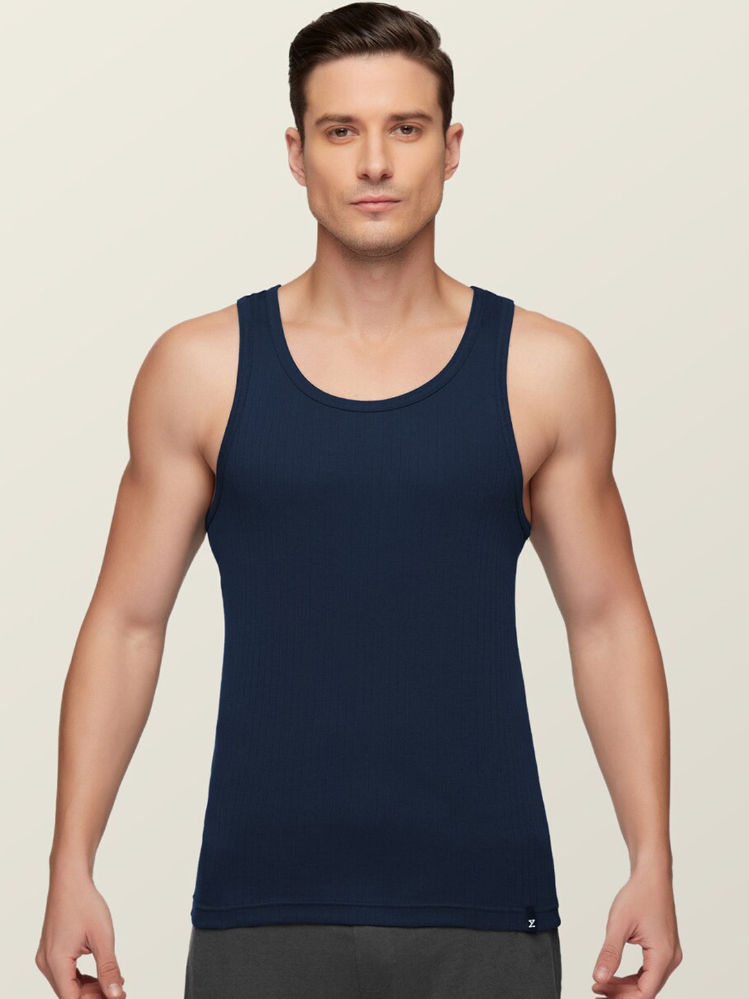 Clothing Innerwear Vests | XYXX Men Navy Blue Anti-Microbial Super Combed Cotton Round Neck Ribbed Vest - PN31841