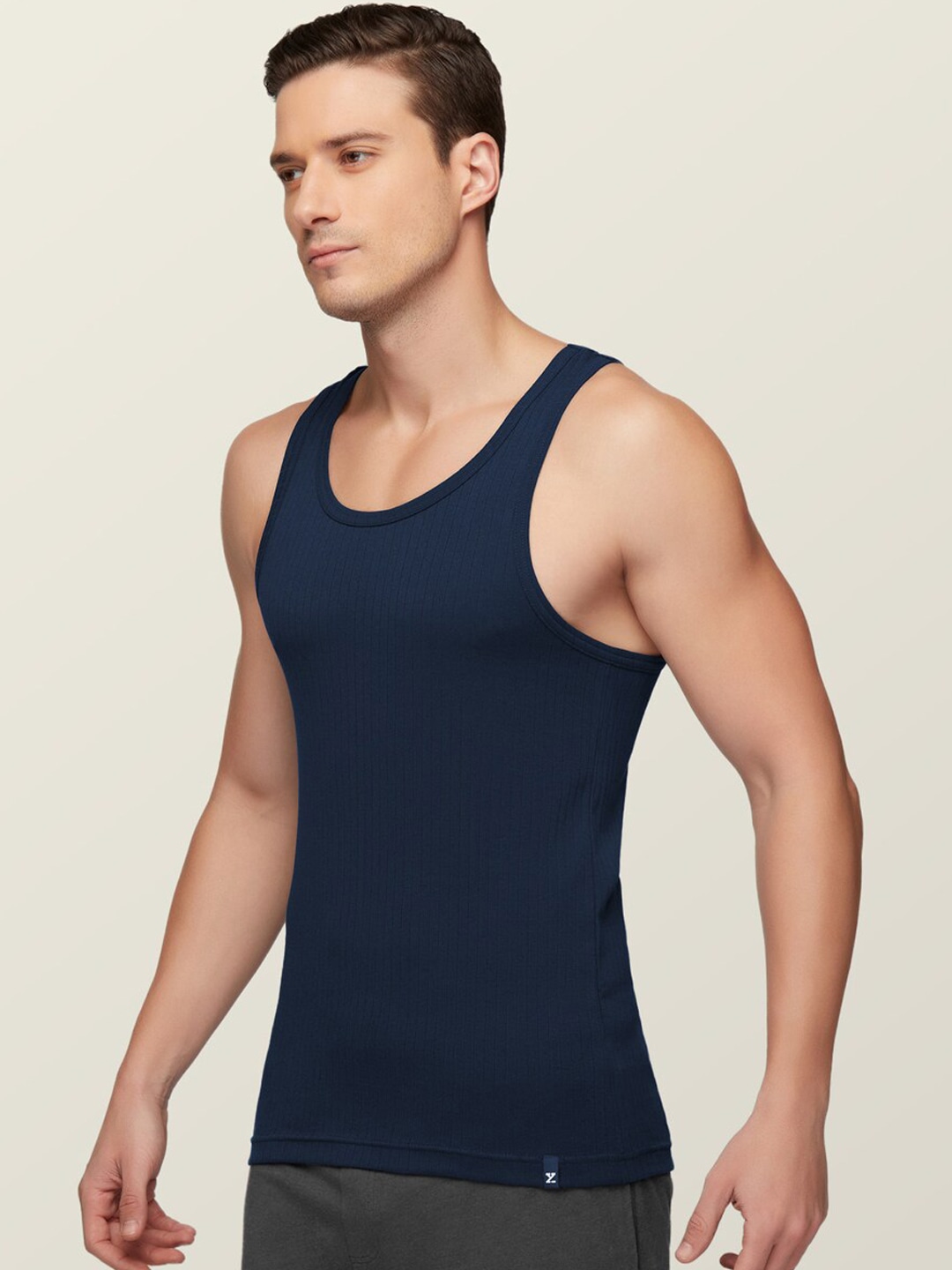 Clothing Innerwear Vests | XYXX Men Navy Blue Anti-Microbial Super Combed Cotton Round Neck Ribbed Vest - PN31841