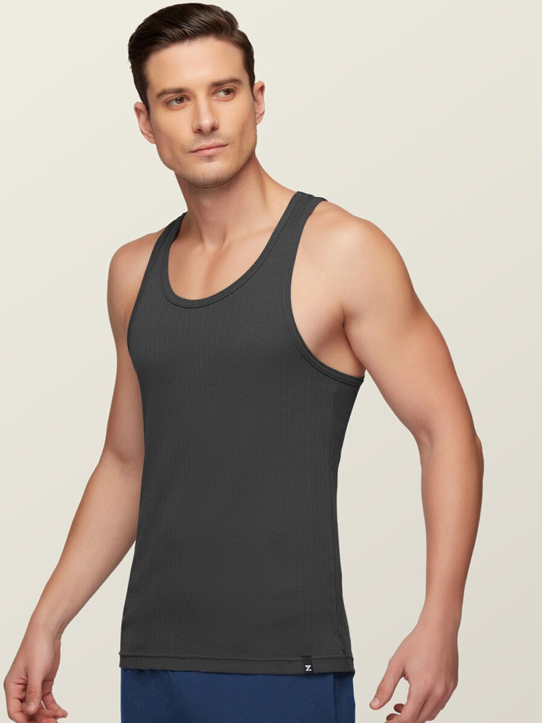Clothing Innerwear Vests | XYXX Men Charcoal Grey Anti-Microbial Super Combed Cotton Round Neck Ribbed Vest - XH28413