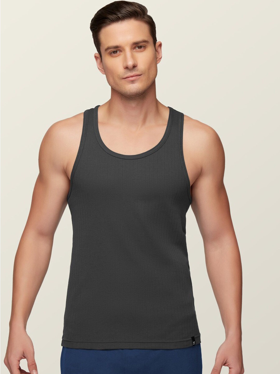Clothing Innerwear Vests | XYXX Men Charcoal Grey Anti-Microbial Super Combed Cotton Round Neck Ribbed Vest - XH28413