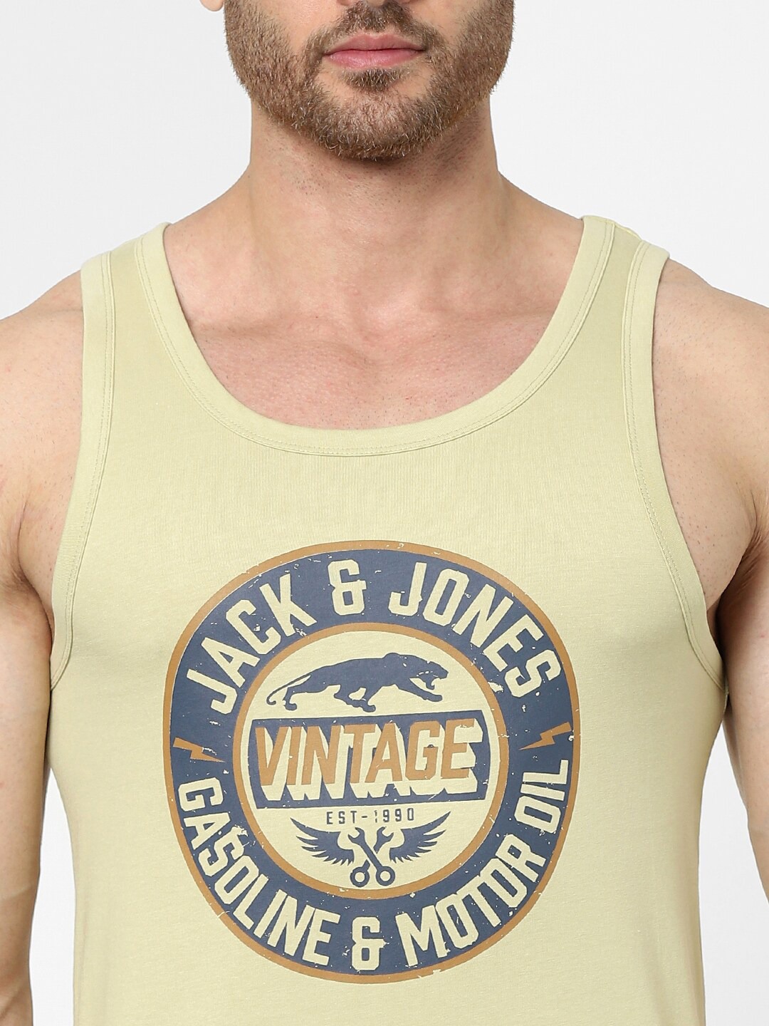Clothing Innerwear Vests | Jack & Jones Men Green & Navy Blue Printed Cotton Innerwear Vest - ZH58213