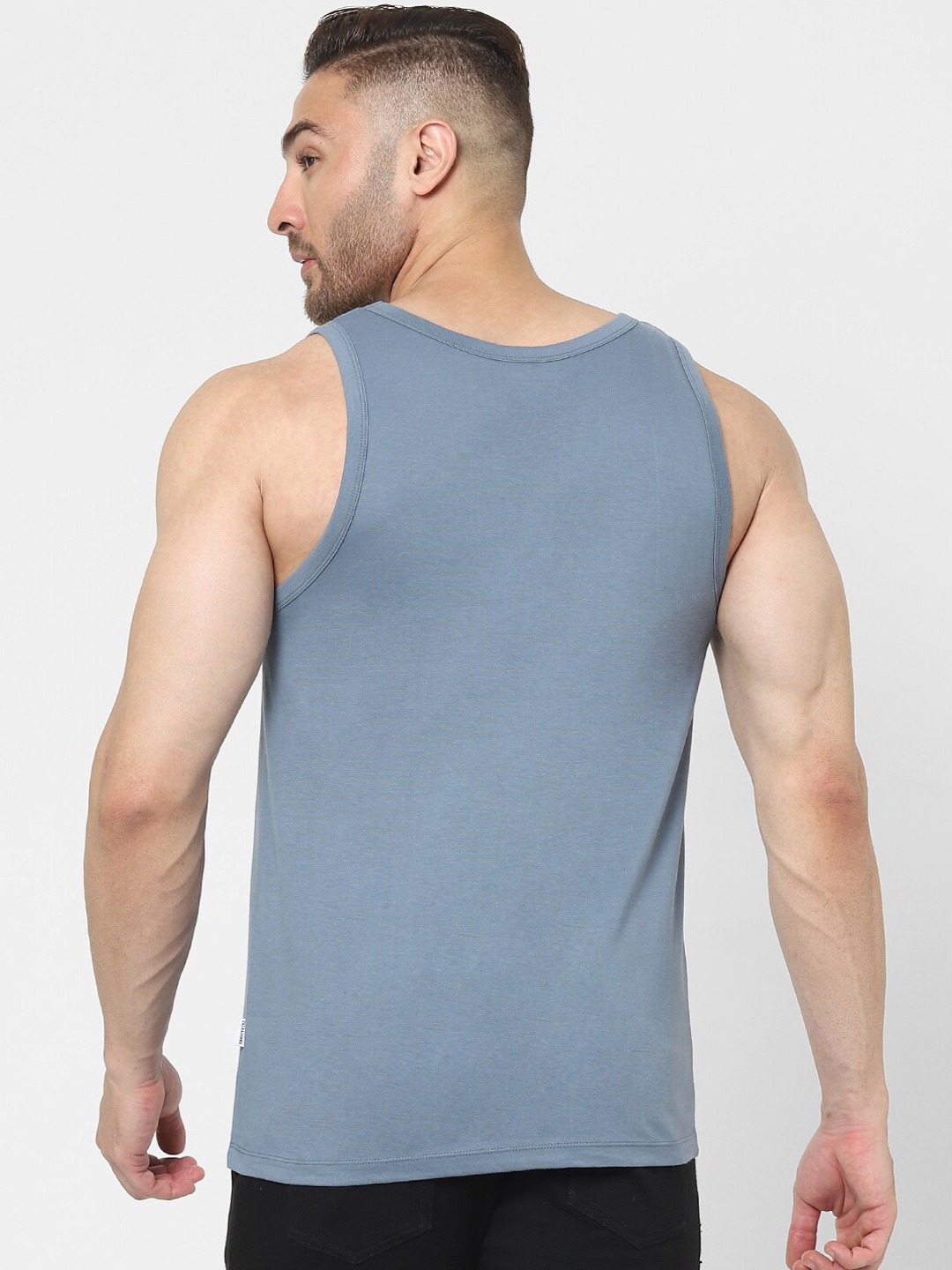 Clothing Innerwear Vests | Jack & Jones Men Blue & Pink Printed Cotton Tank Vest - ZL18001