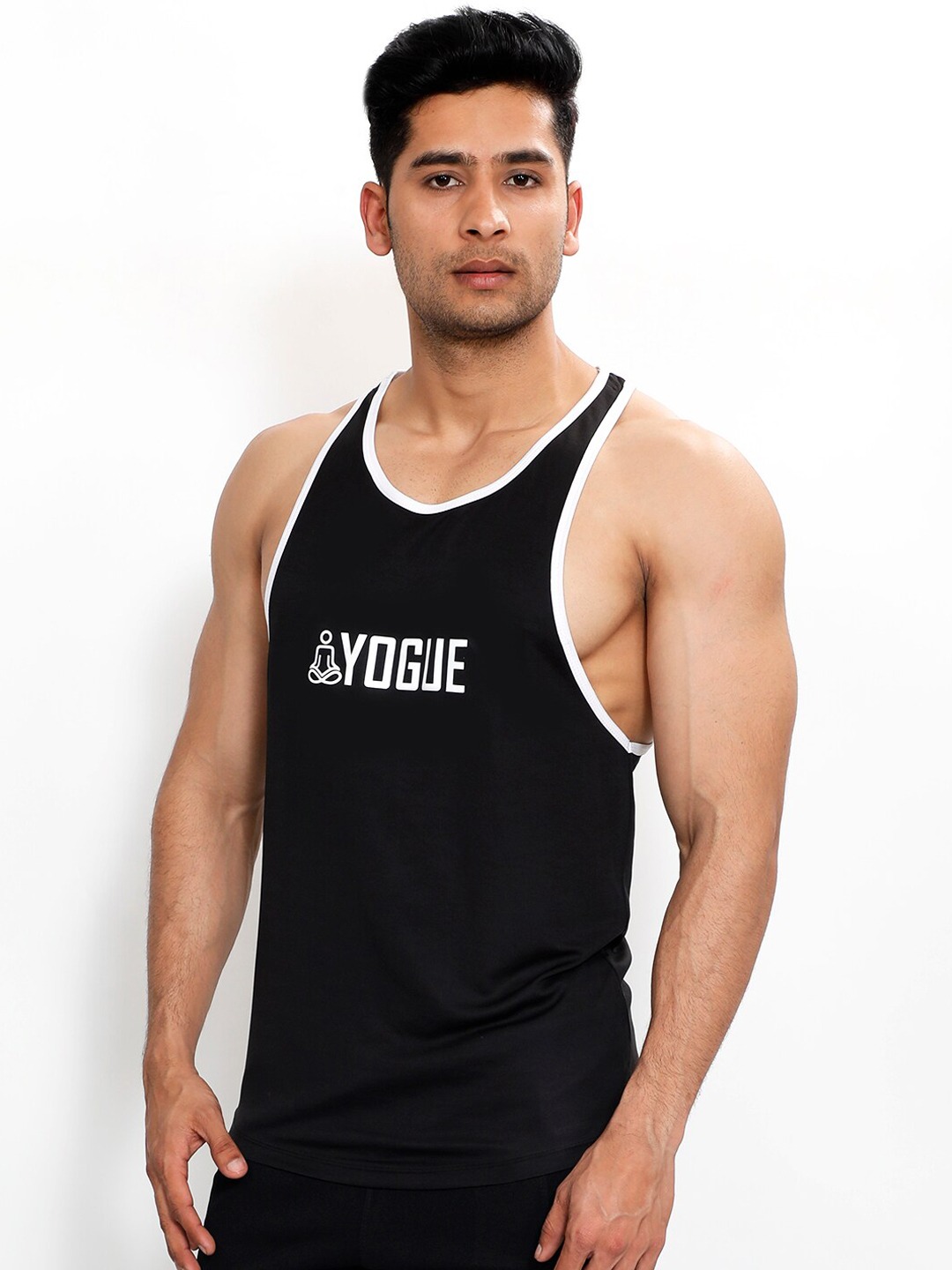 Clothing Innerwear Vests | Yogue Activewear Men Black & White Solid Innerwear Vests - PV19106