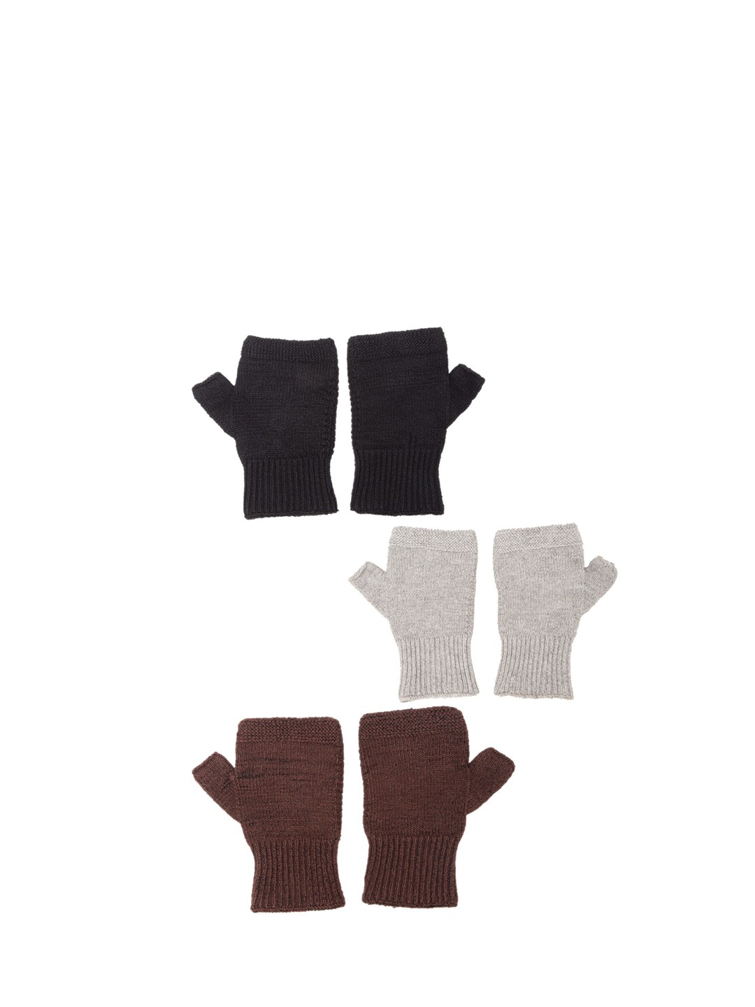 Accessories Gloves | Bharatasya Unisex Set of 3 Grey & Black Solid Knitted Cotton Gloves - US50436