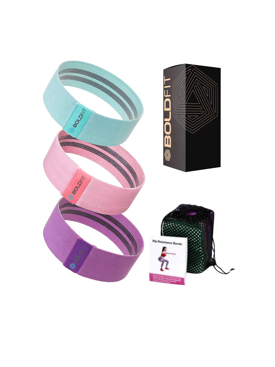 Accessories Sports Accessories | BOLDFIT Set of 3 Purple & Pink Hip Resistance Band - BS44145