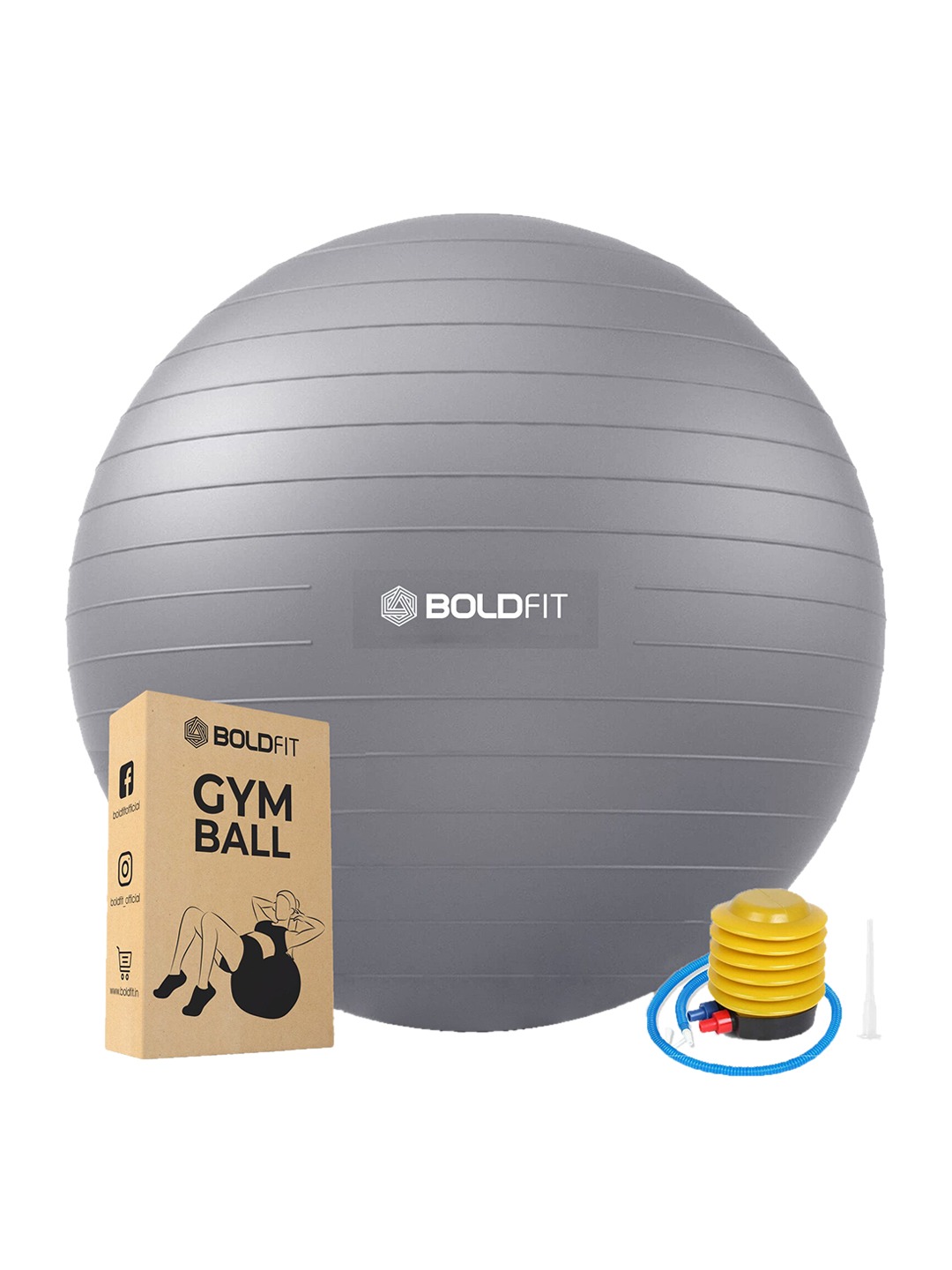 Accessories Sports Accessories | BOLDFIT Grey & Yellow Gym Ball with Pump - OK56723