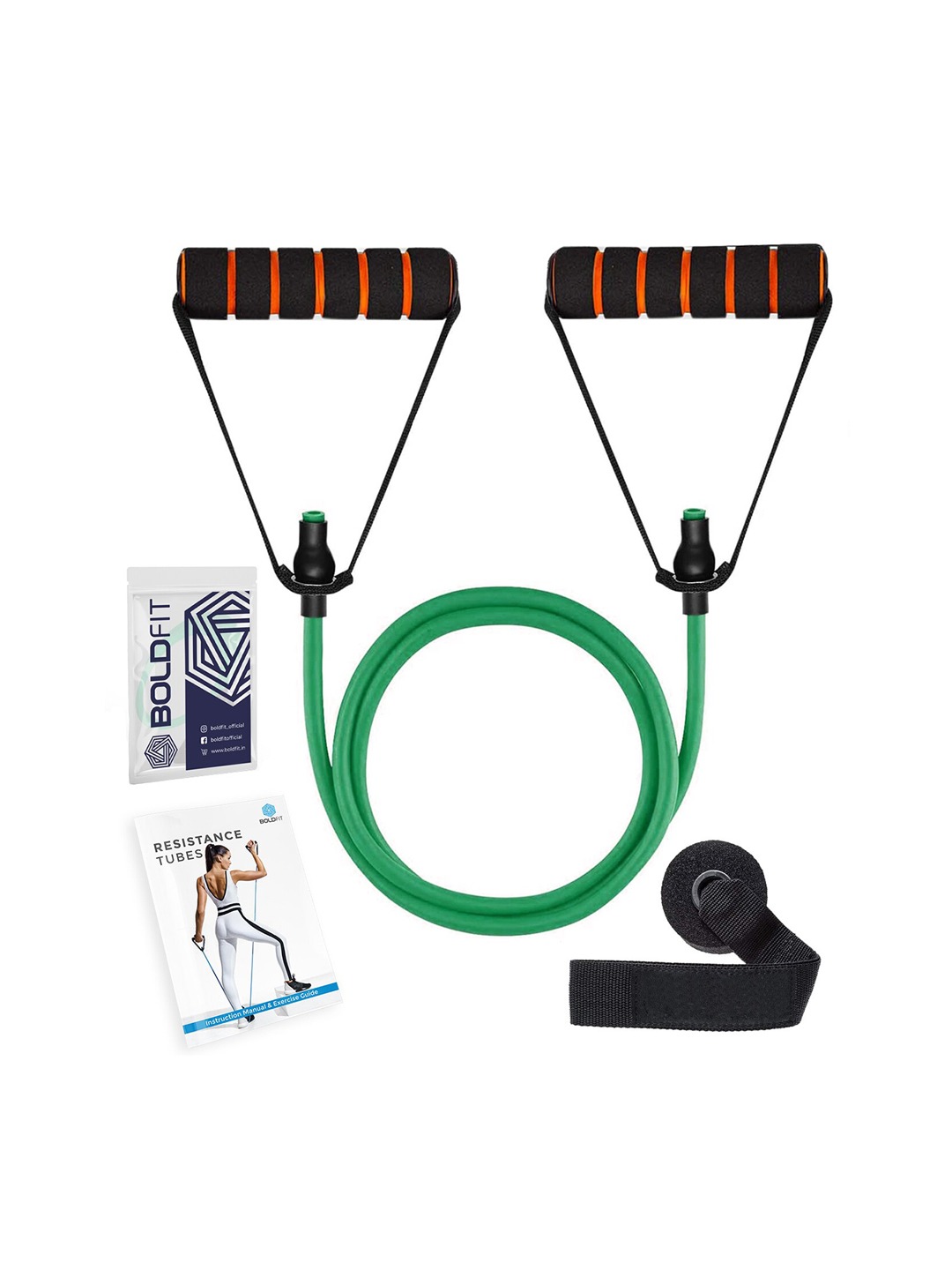 Accessories Sports Accessories | BOLDFIT Green & Black Solid Resistance Tube with Foam Handles - NK57418