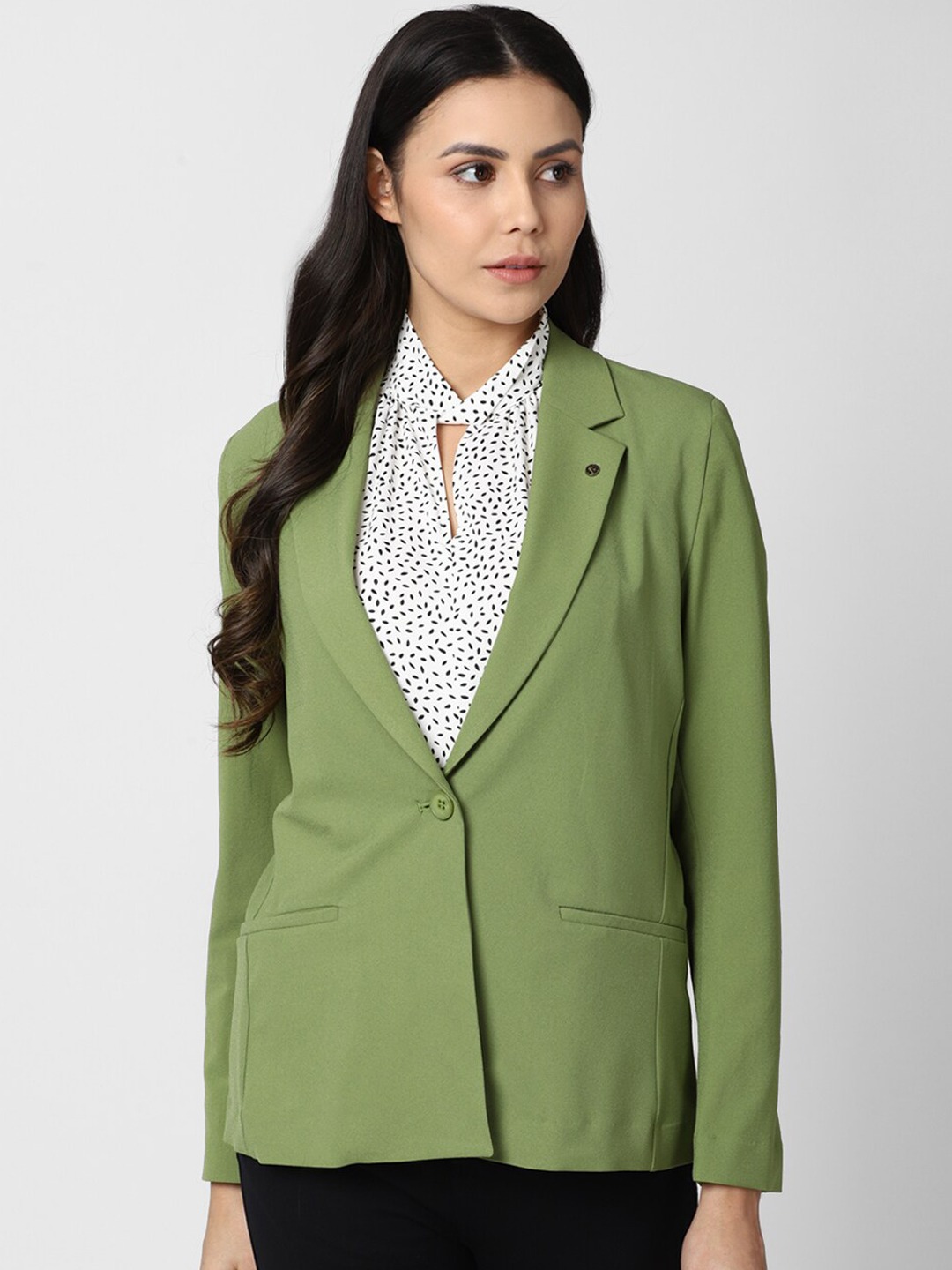 Clothing Blazers | Van Heusen Woman Green Solid Single-Breasted Casual Blazer - RX92774