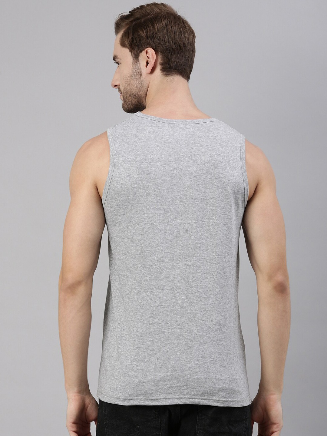 Clothing Innerwear Vests | Joven Men Grey & Black Printed Cotton Innerwear Tank Vest - WV00739