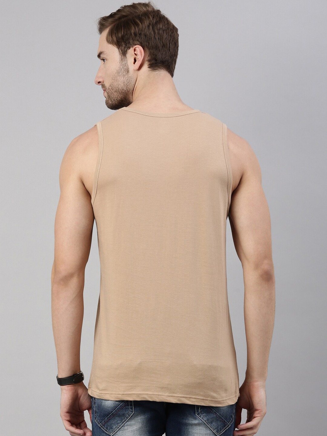 Clothing Innerwear Vests | Joven Men Brown & Blue Printed Cotton Tank Vest - BO14692