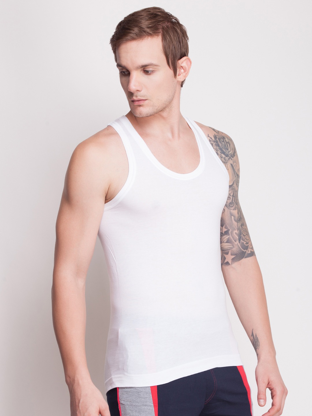 Clothing Innerwear Vests | Dollar Bigboss Men Pack of 2 White Innerwear Vest MDVE-10-PO2 - JI97042