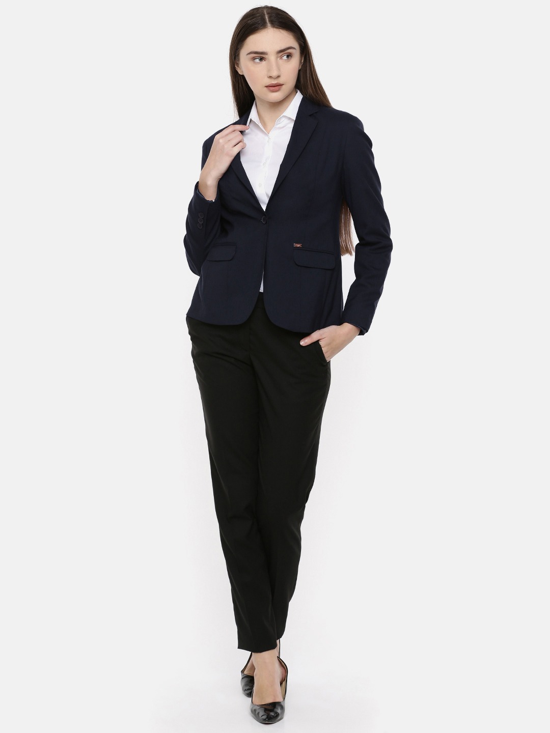 Clothing Blazers | Park Avenue Woman Navy Single Breasted Formal Blazer - KR28998