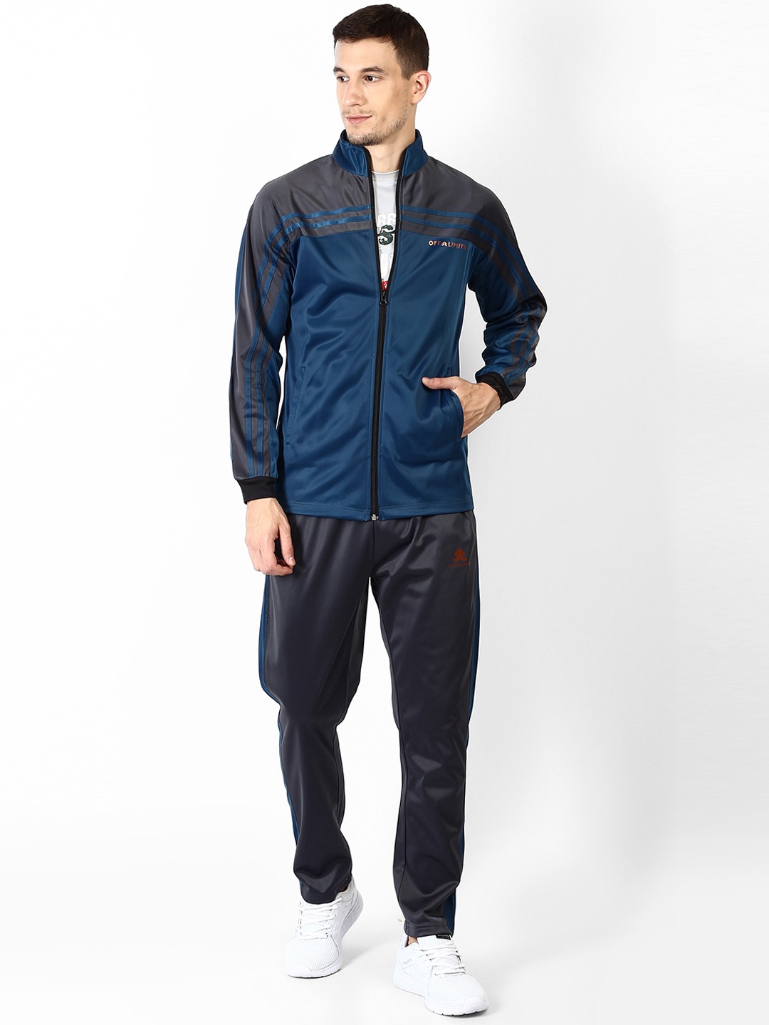 Clothing Tracksuits | OFF LIMITS Men Teal Blue Solid Tracksuit - AI39961