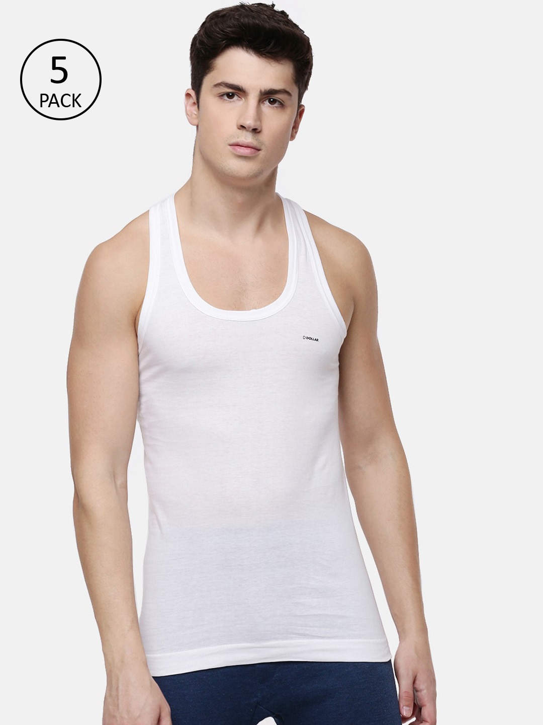 Clothing Innerwear Vests | Dollar Lehar Men Pack of 5 White Solid Innerwear Vests MLHVE-01-PO5 - SI91755