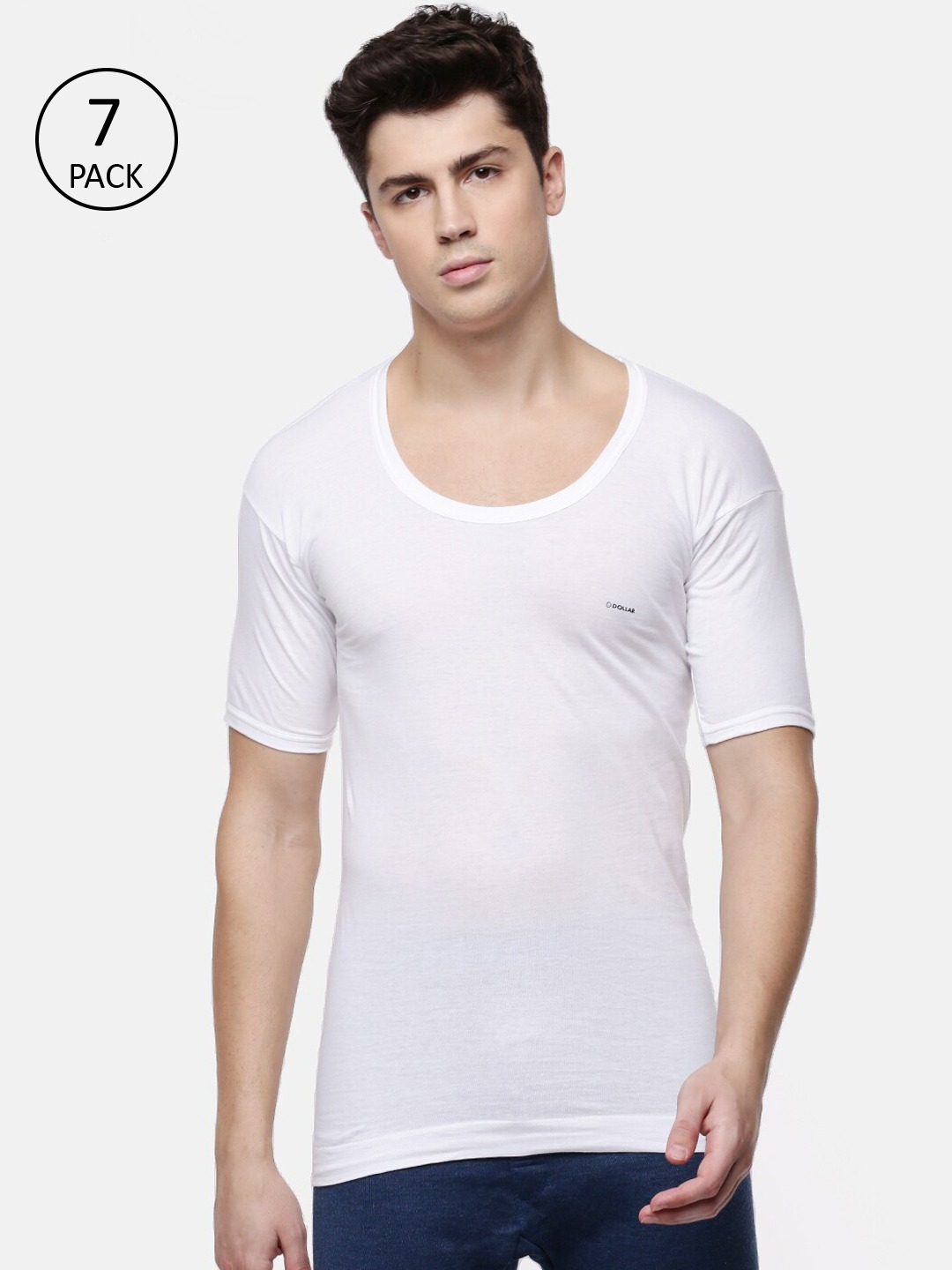 Clothing Innerwear Vests | Dollar Men Pack Of 7 White Solid Innerwear Vests MLHVE-02-PO7 - IB96688