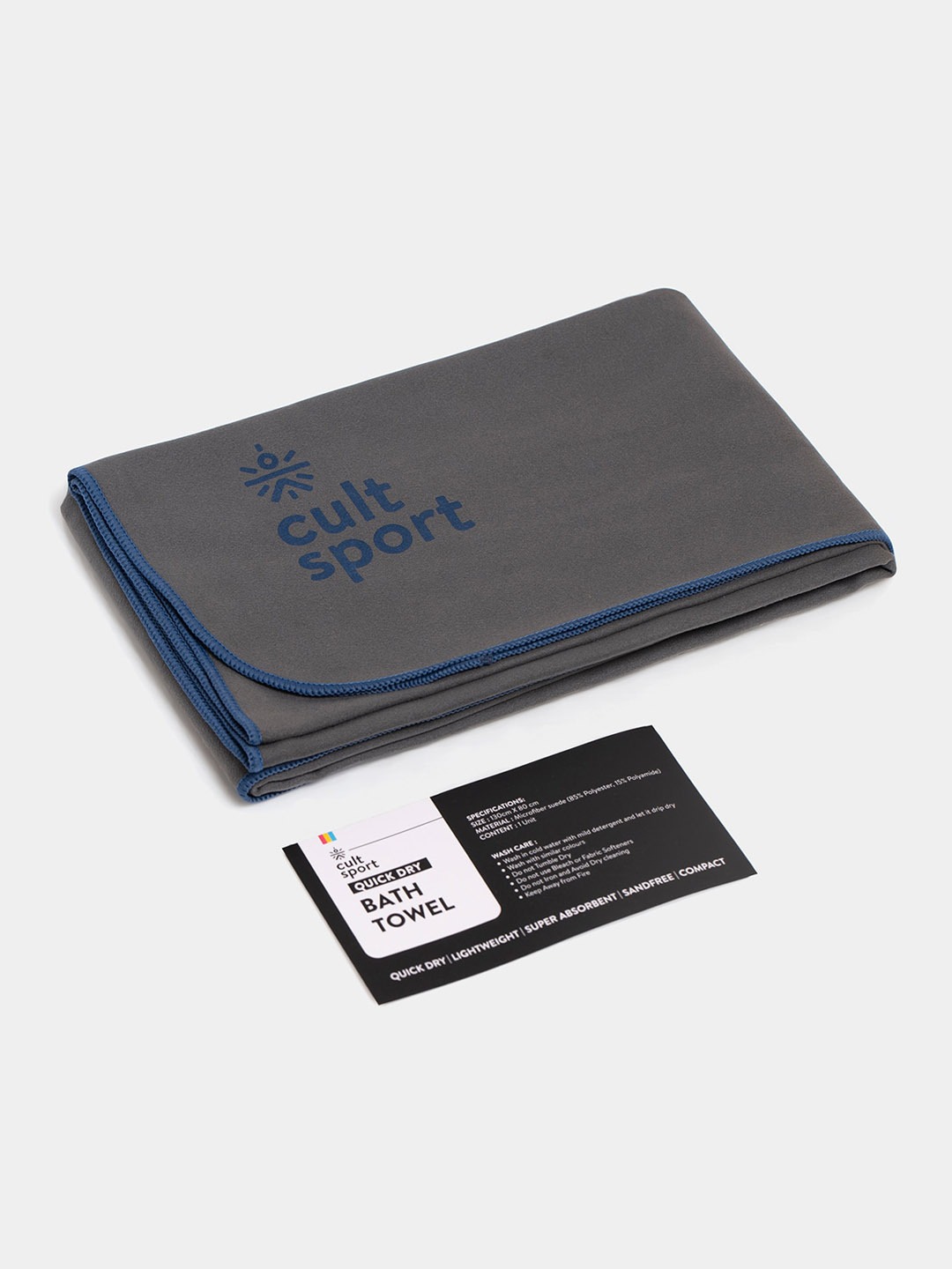 Accessories Sports Accessories | Cultsport Grey Sports Solid Quick Dry Bath Towel - QQ00730