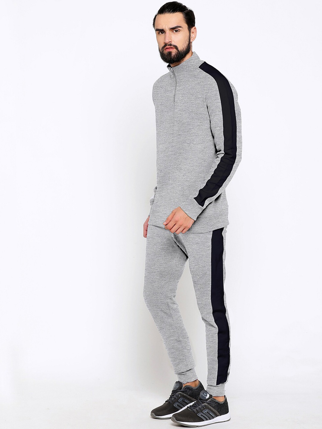Clothing Tracksuits | Maniac Men Grey Solid Slim Fit Knitted Tracksuit - SI11093