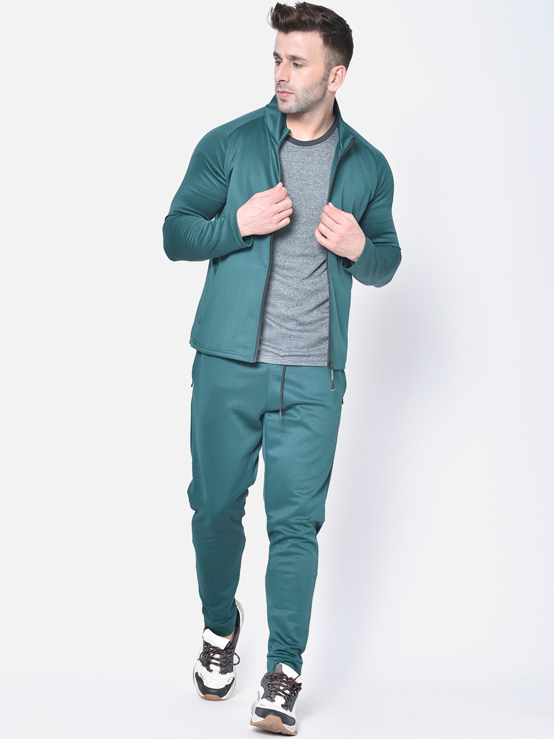 Clothing Tracksuits | Chkokko Men Green Solid Tracksuit - UA13654