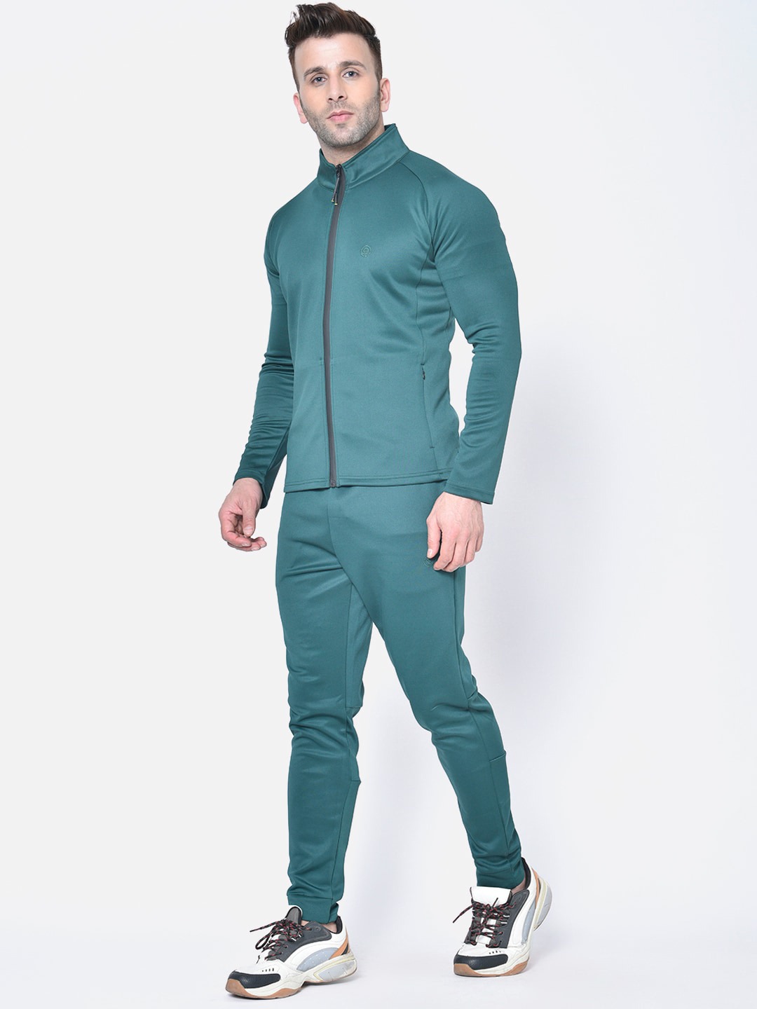Clothing Tracksuits | Chkokko Men Green Solid Tracksuit - UA13654