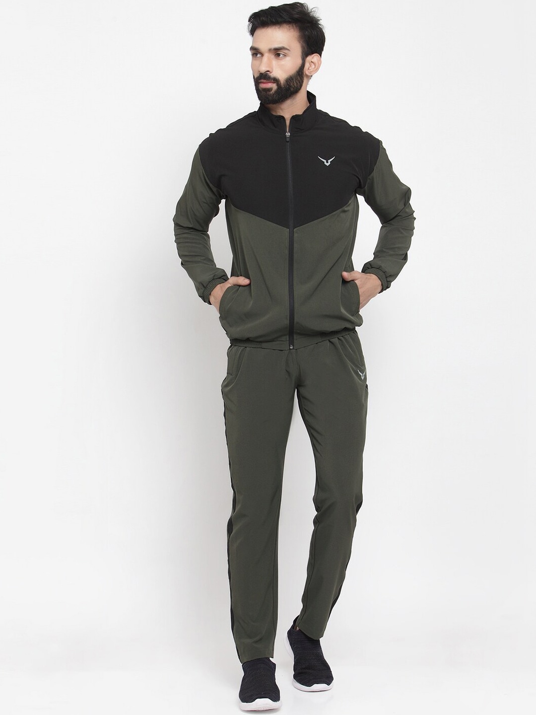 Clothing Tracksuits | Invincible Men Olive Green & Black Colourblocked Track Suit - IJ09743