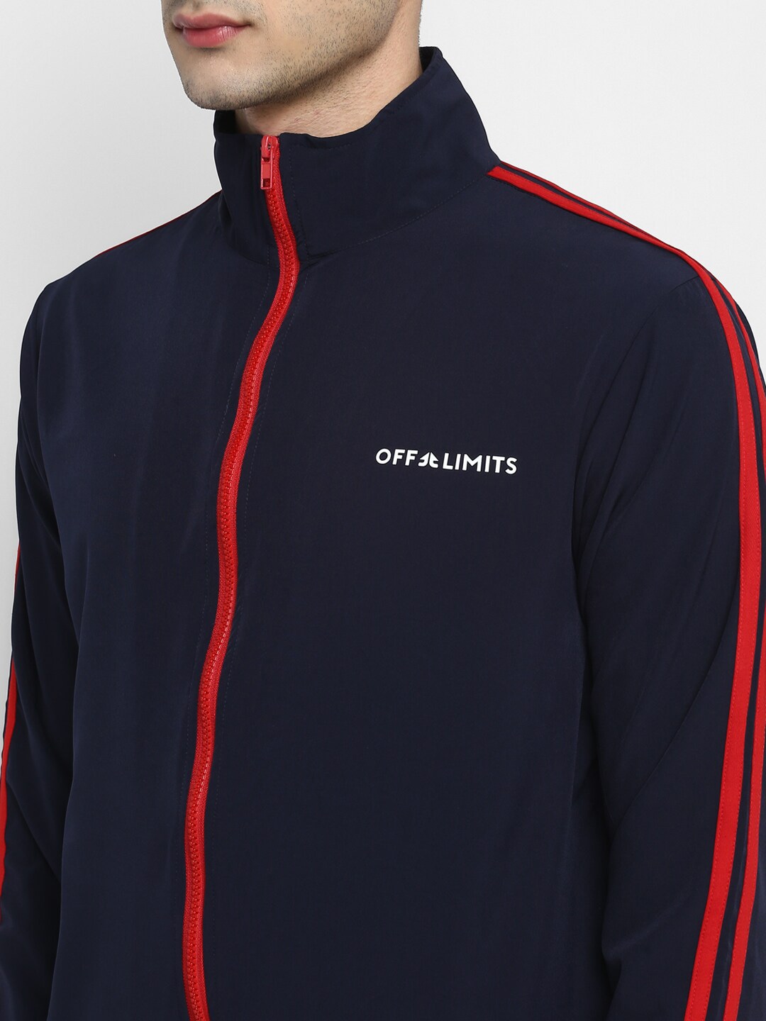 Clothing Tracksuits | OFF LIMITS Men Navy Blue & Red Solid Tracksuit - SC86251
