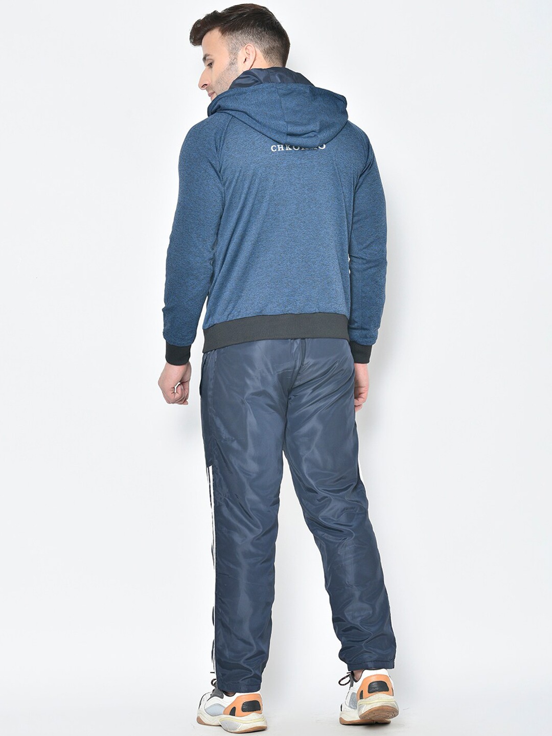 Clothing Tracksuits | Chkokko Men Beige & Navy Blue Solid Reversible Hooded Tracksuit - MV23843