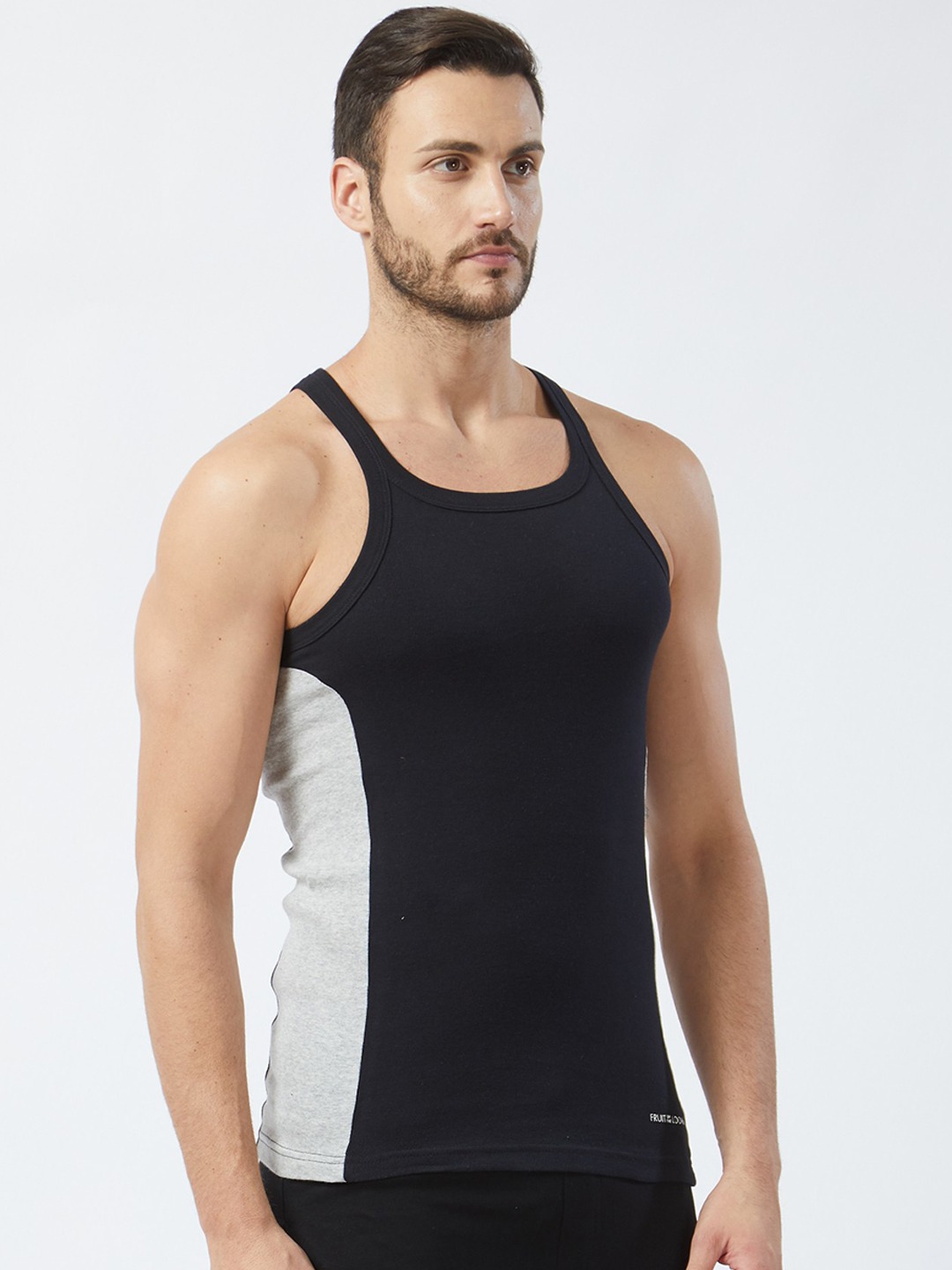 Clothing Innerwear Vests | Fruit of the loom Men Black & Grey Colourblocked Innerwear Vest MFV01-N-A1S2 - YP97315
