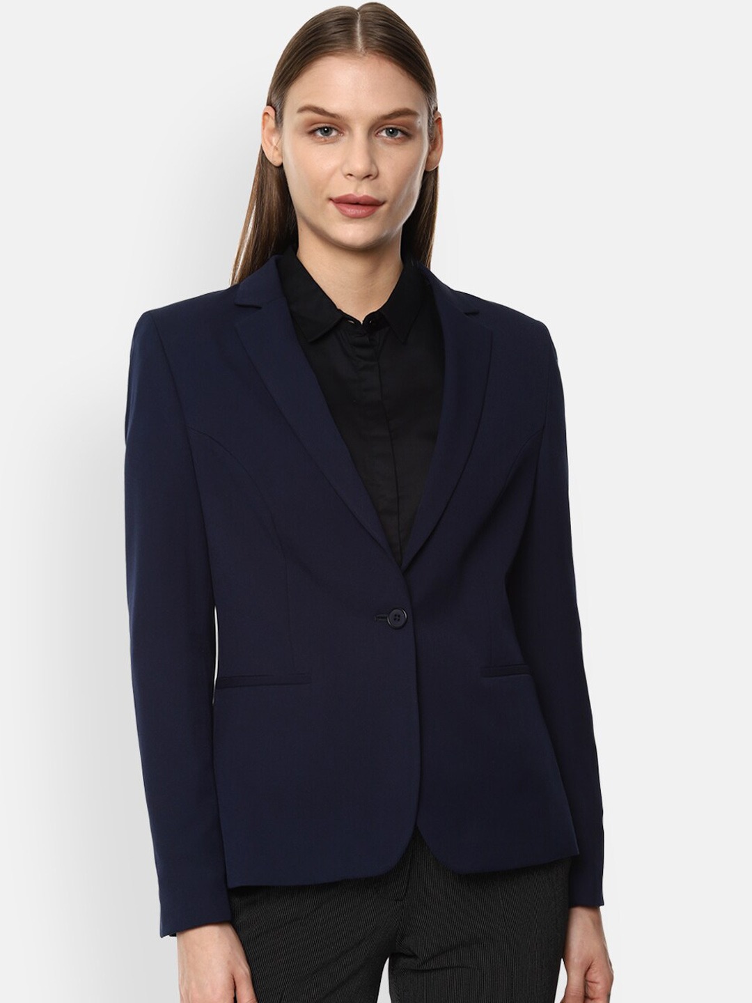 Clothing Blazers | Van Heusen Woman Navy Blue Solid Slim-Fit Single-Breasted Formal Blazer - EE56315