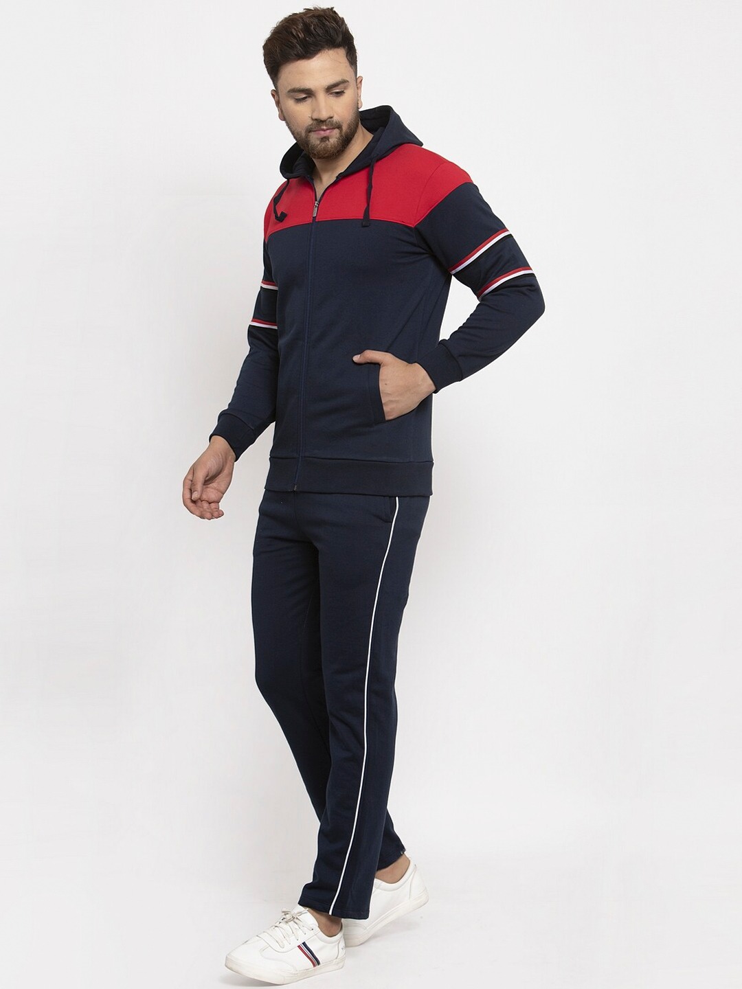Clothing Tracksuits | WILD WEST Men Navy Blue & Red Colourblocked Tracksuit - BS47147