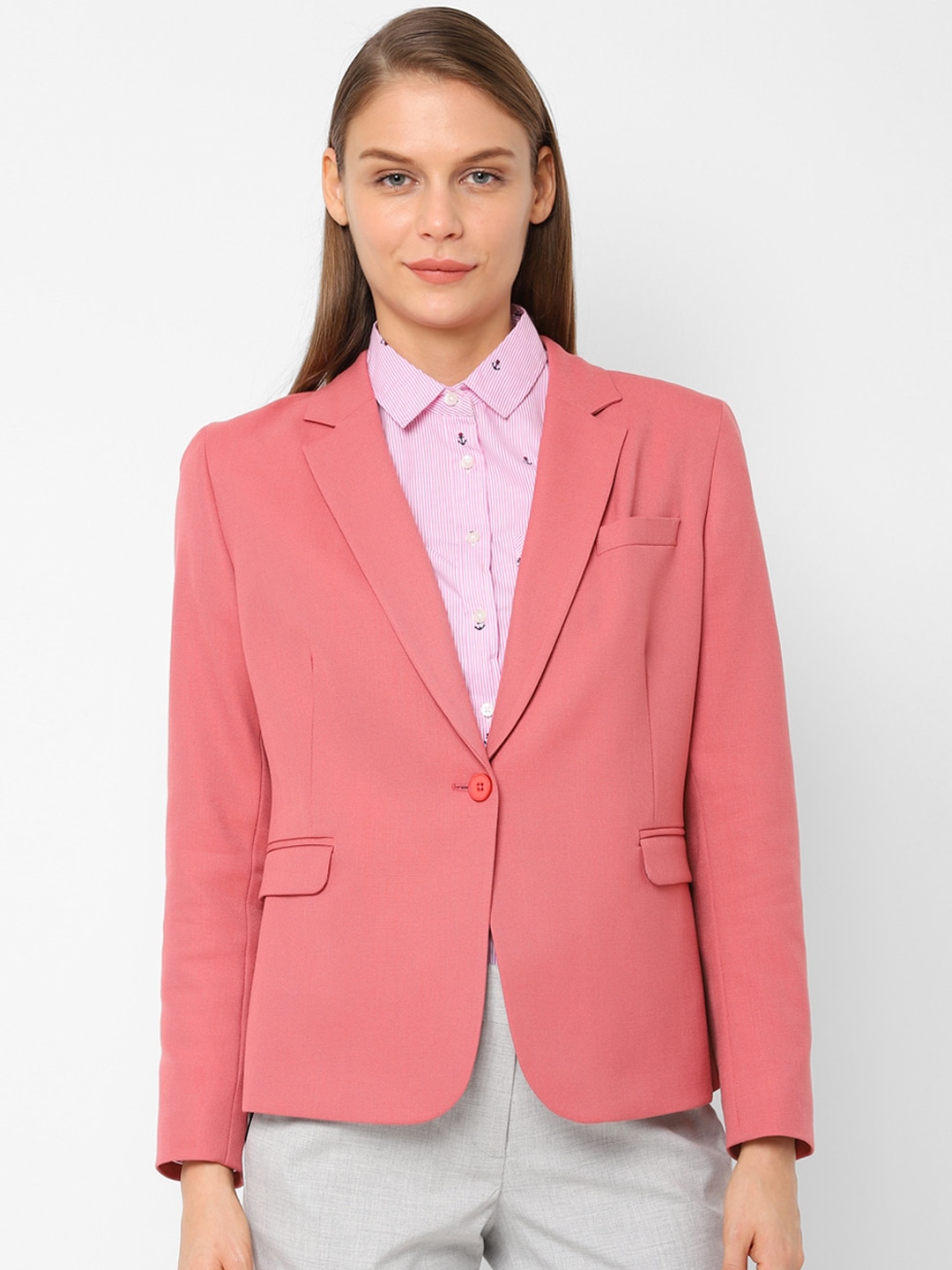 Clothing Blazers | Allen Solly Woman Women Pink Solid Blazer - GZ02990