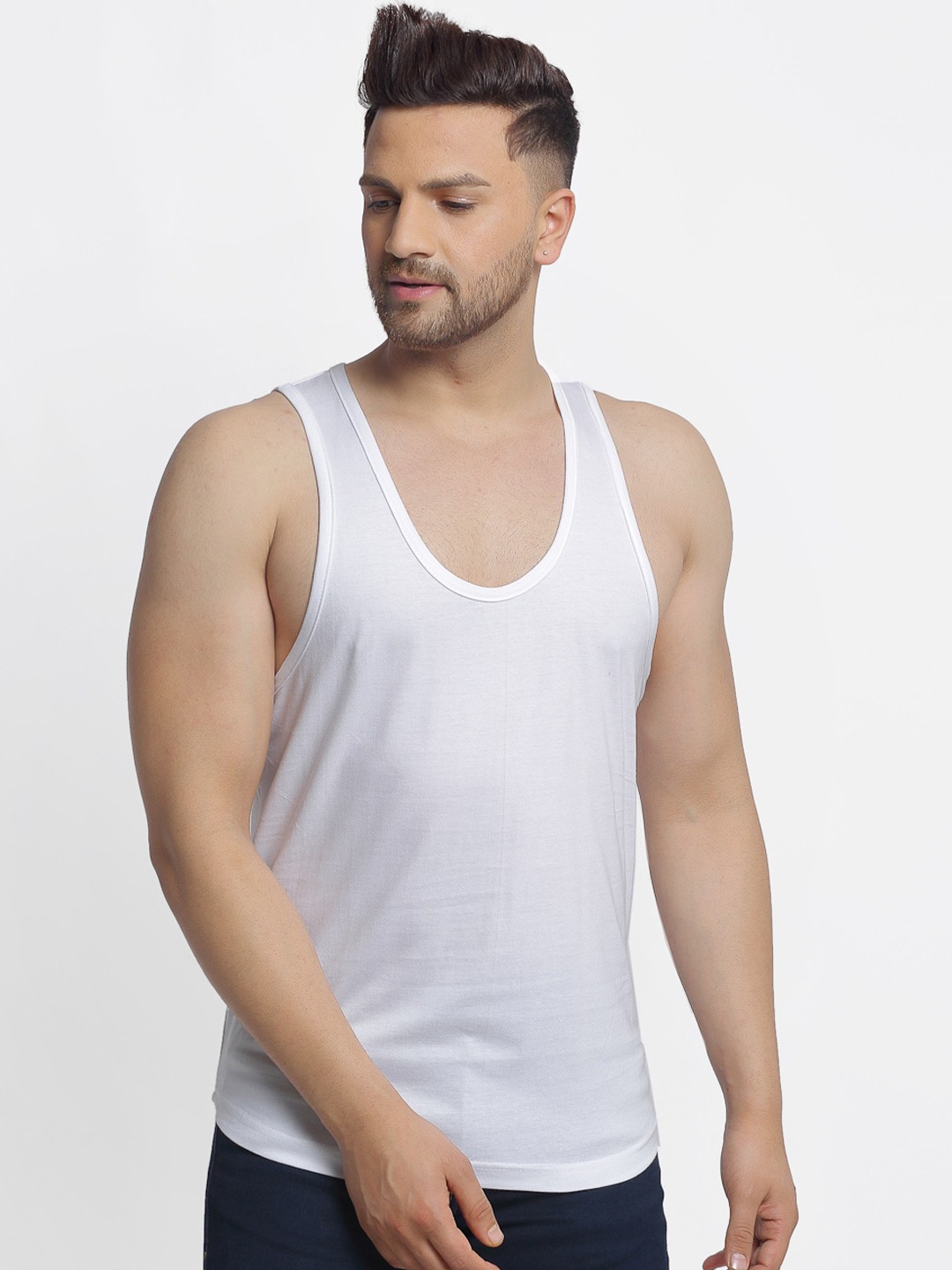 Clothing Innerwear Vests | Friskers Men White Solid Innerwear Gym Vest - JU13716