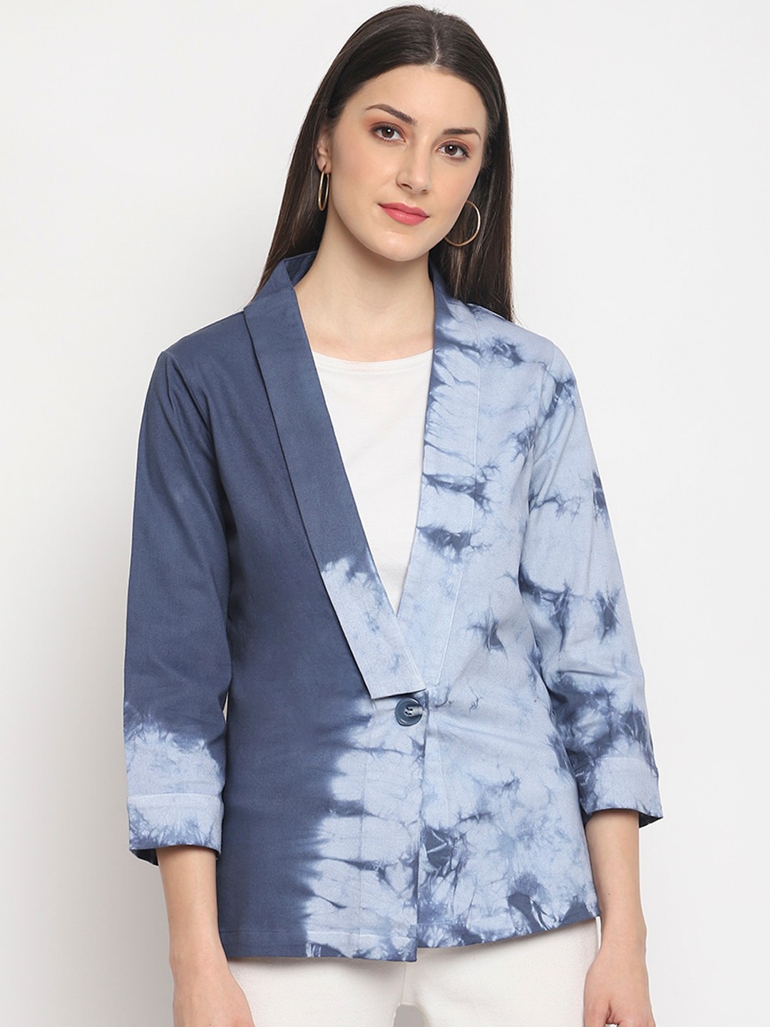 Clothing Blazers | OTORVA Women Pure Cotton Blue Printed Windcheater Blazer - UF42074