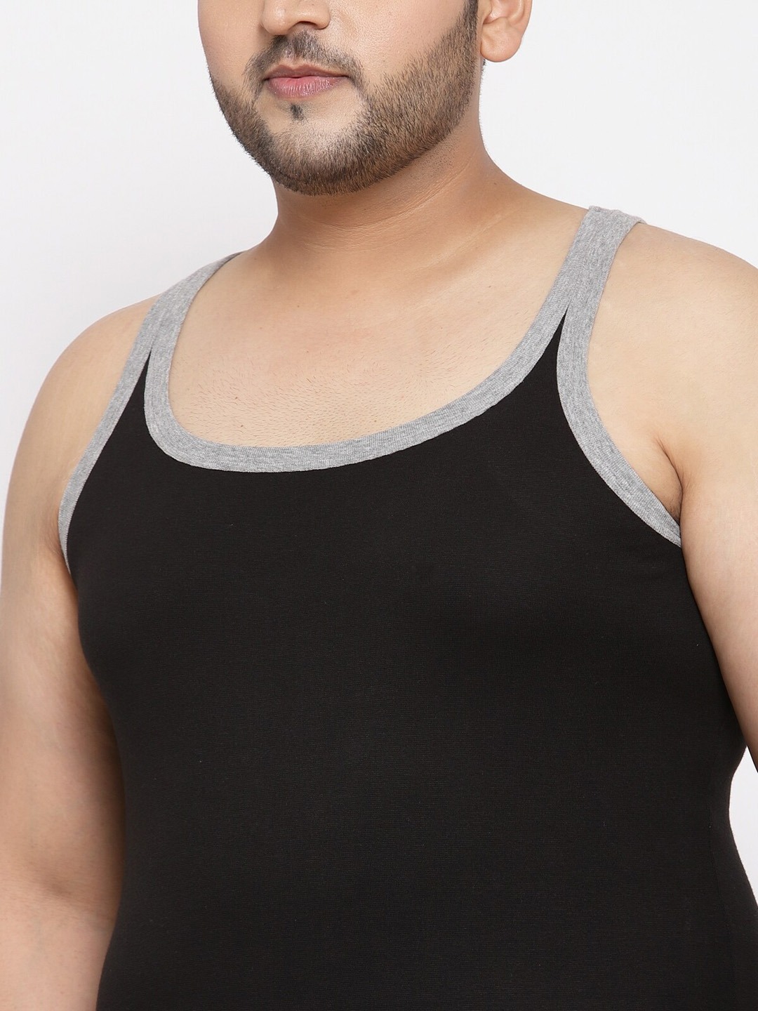 Clothing Innerwear Vests | plusS Men Plus Size Black Solid Innerwear Vest MSD9907 - EL59871