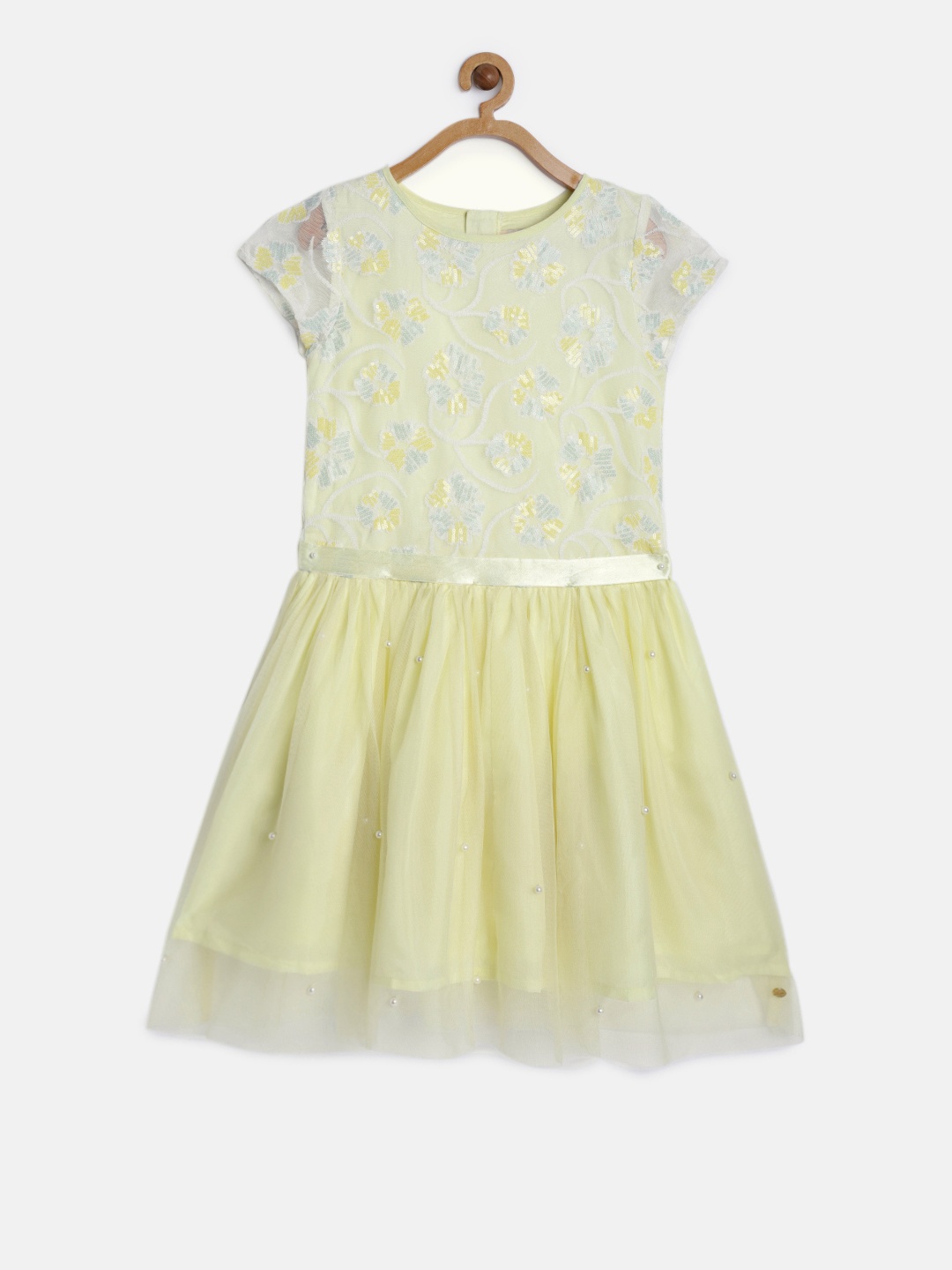 Gini and Jony Girls Yellow Fit and Flare Embellished Dress