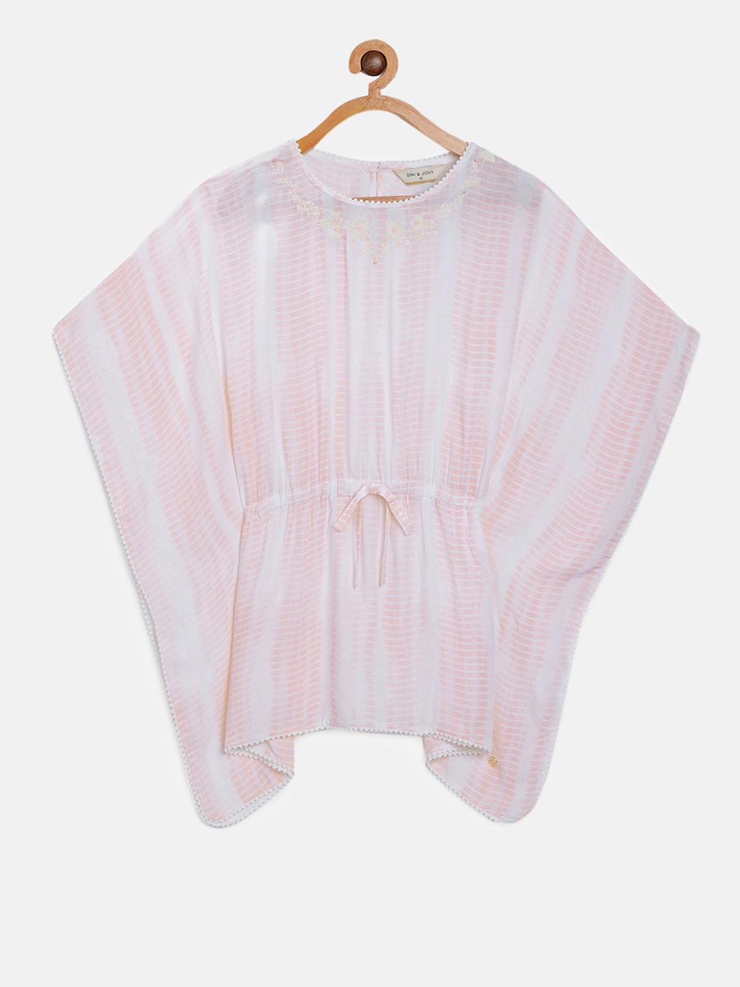 Gini and Jony Girls White & Pink Cinched Waist Top