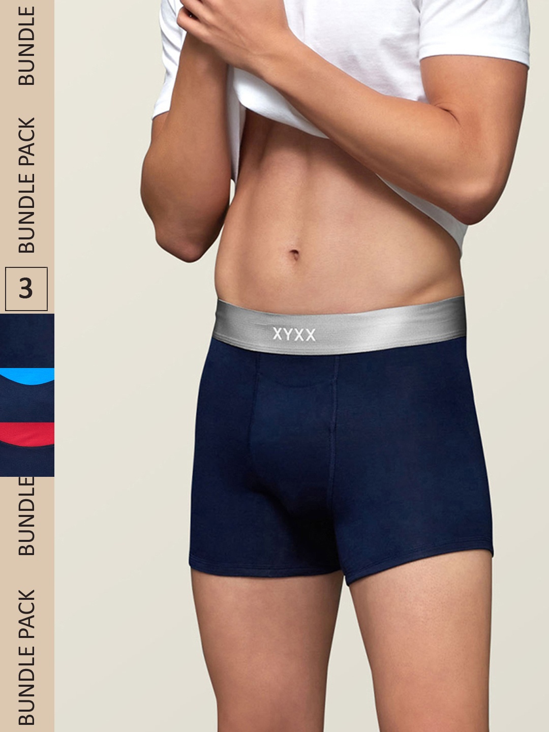 XYXX Men IntelliSoft Antimicrobial Micro Modal Pack of 3 Illuminati Trunks XYTRNK3PCKN375, Navy blue
XYXX Men IntelliSoft Antimicrobial Micro Modal Pack of 3 Illuminati Trunks XYTRNK3PCKN375, Navy blue