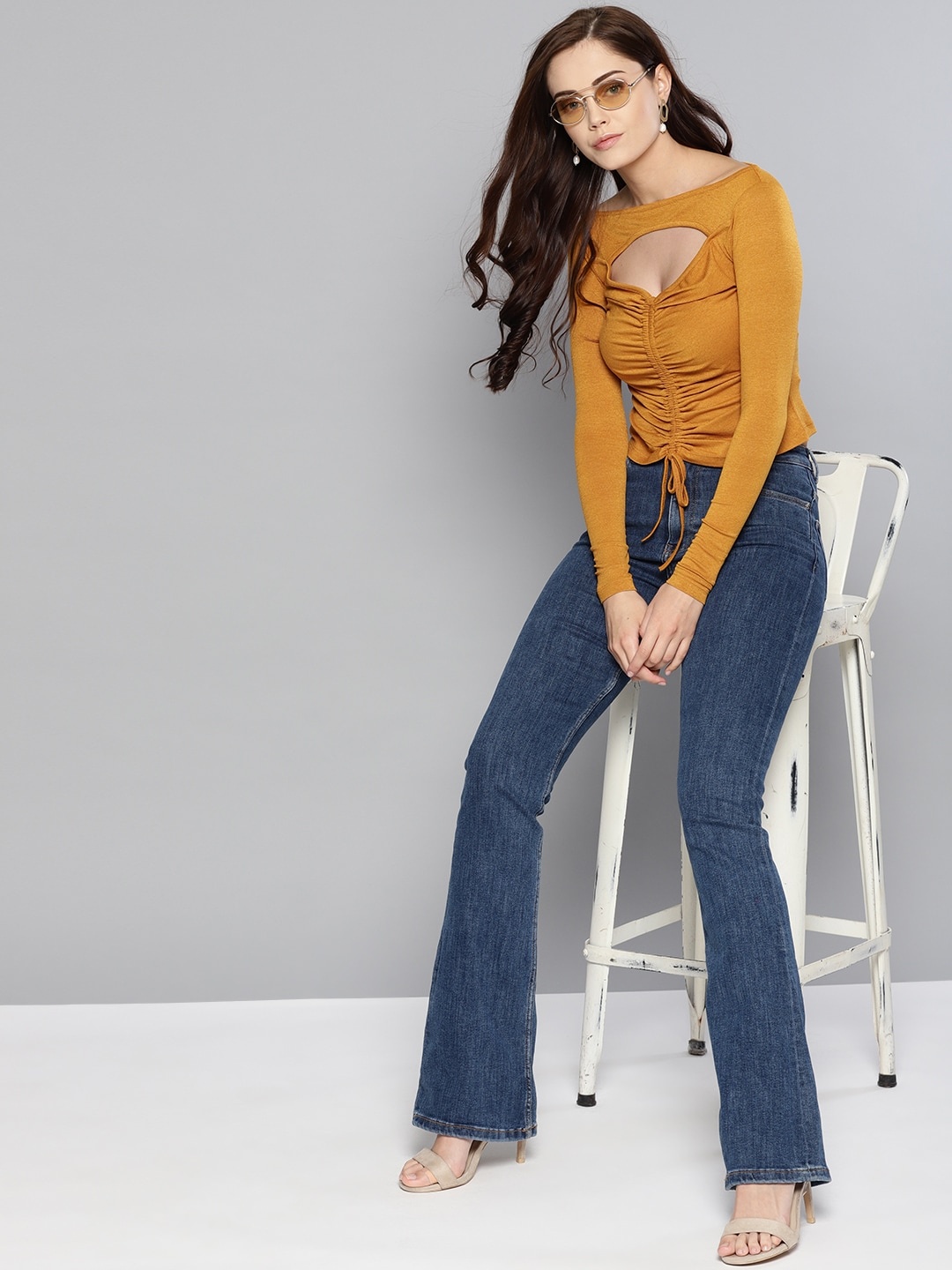 Veni Vidi Vici Women Mustard Yellow Solid Crop Fitted Top