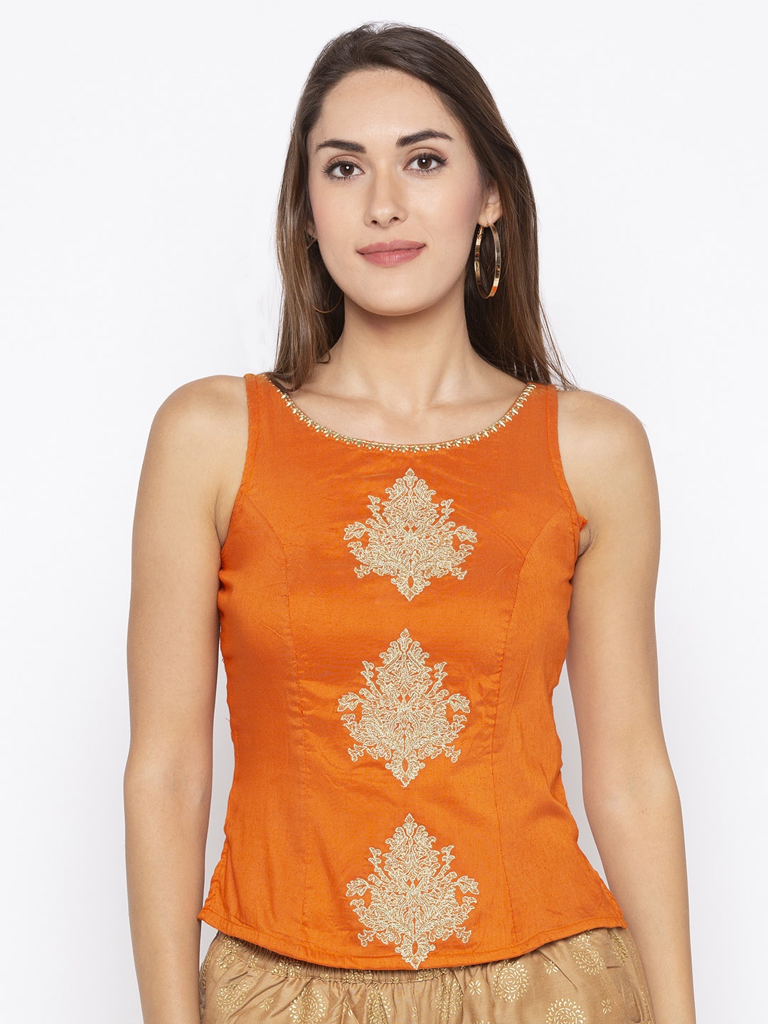 Globus Women Orange Embroidered Tunic