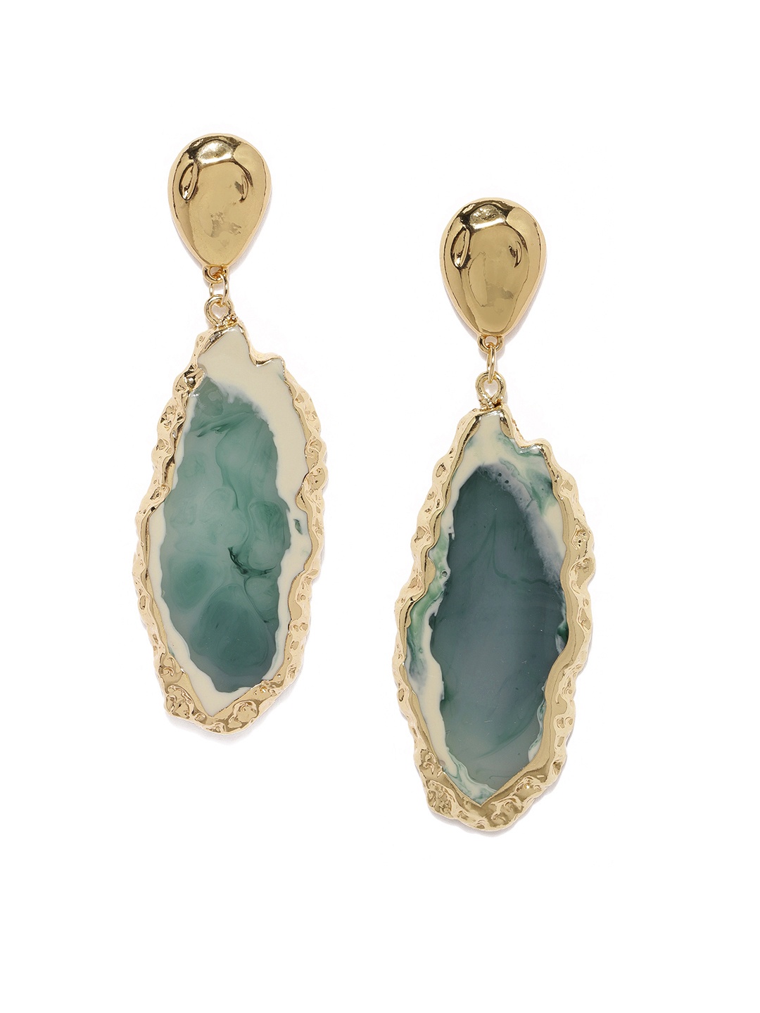 justpeachy Gold-Toned & Green Oval Drop Earrings