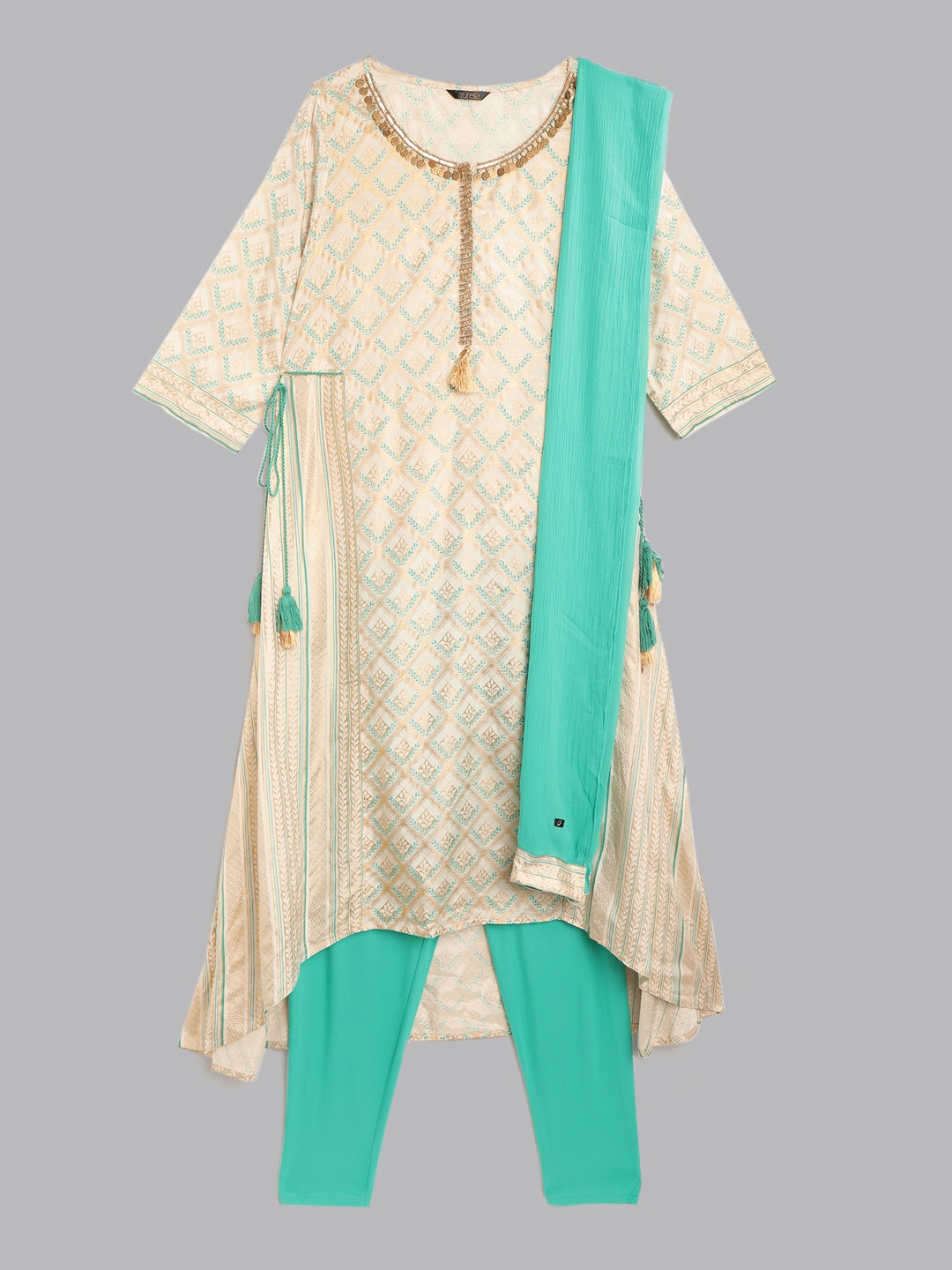 AURELIA Women Cream Ethnic Motifs Printed A-Line High-Low Kurta with Churidar & Dupatta
AURELIA Women Cream Ethnic Motifs Printed A-Line High-Low Kurta with Churidar & Dupatta