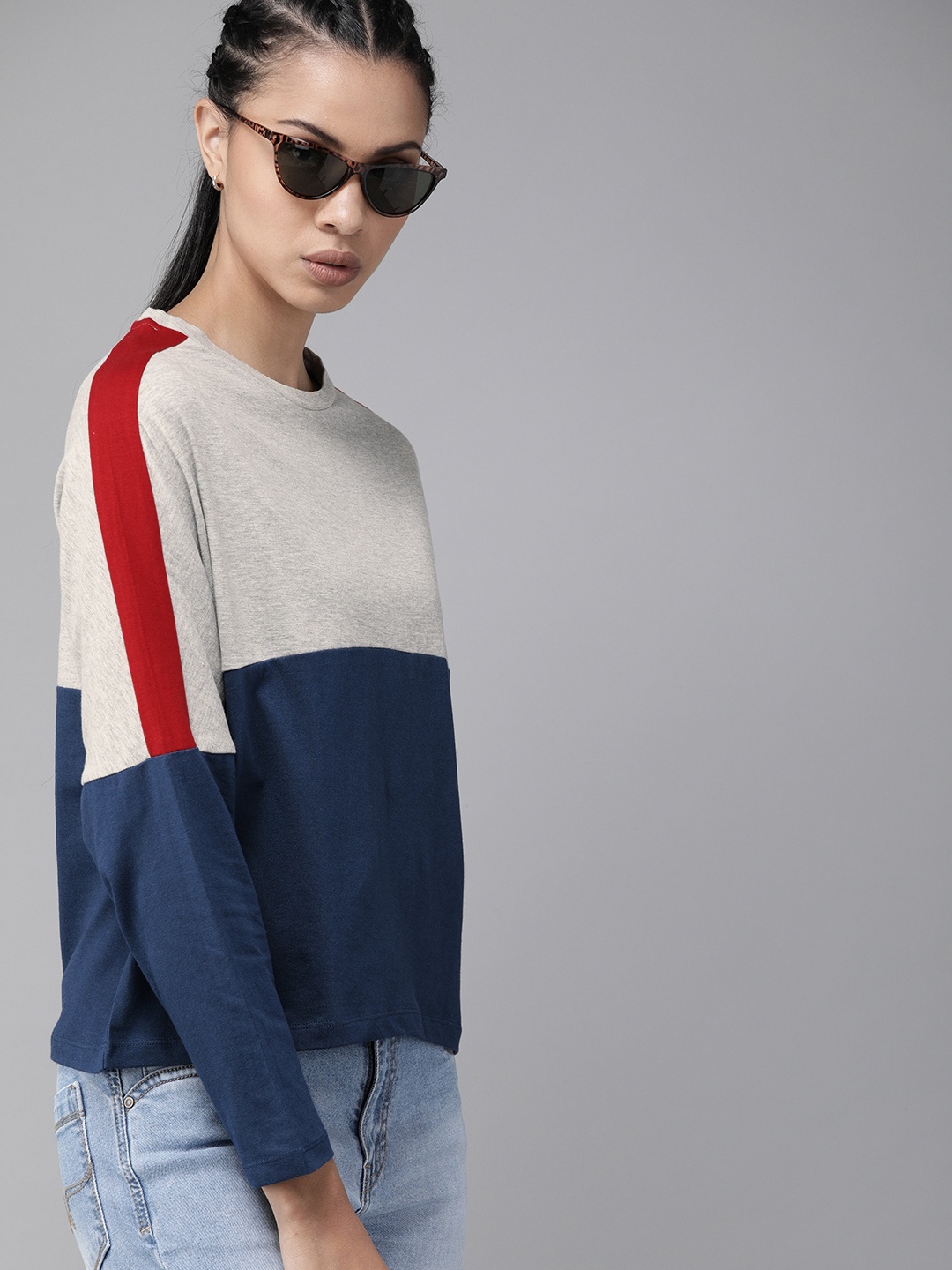 The Roadster Lifestyle Co Women Grey Melange Navy Blue Colourblocked Round Neck Pure Cotton T-shirt
The Roadster Lifestyle Co Women Grey Melange Navy Blue Colourblocked Round Neck Pure Cotton T-shirt