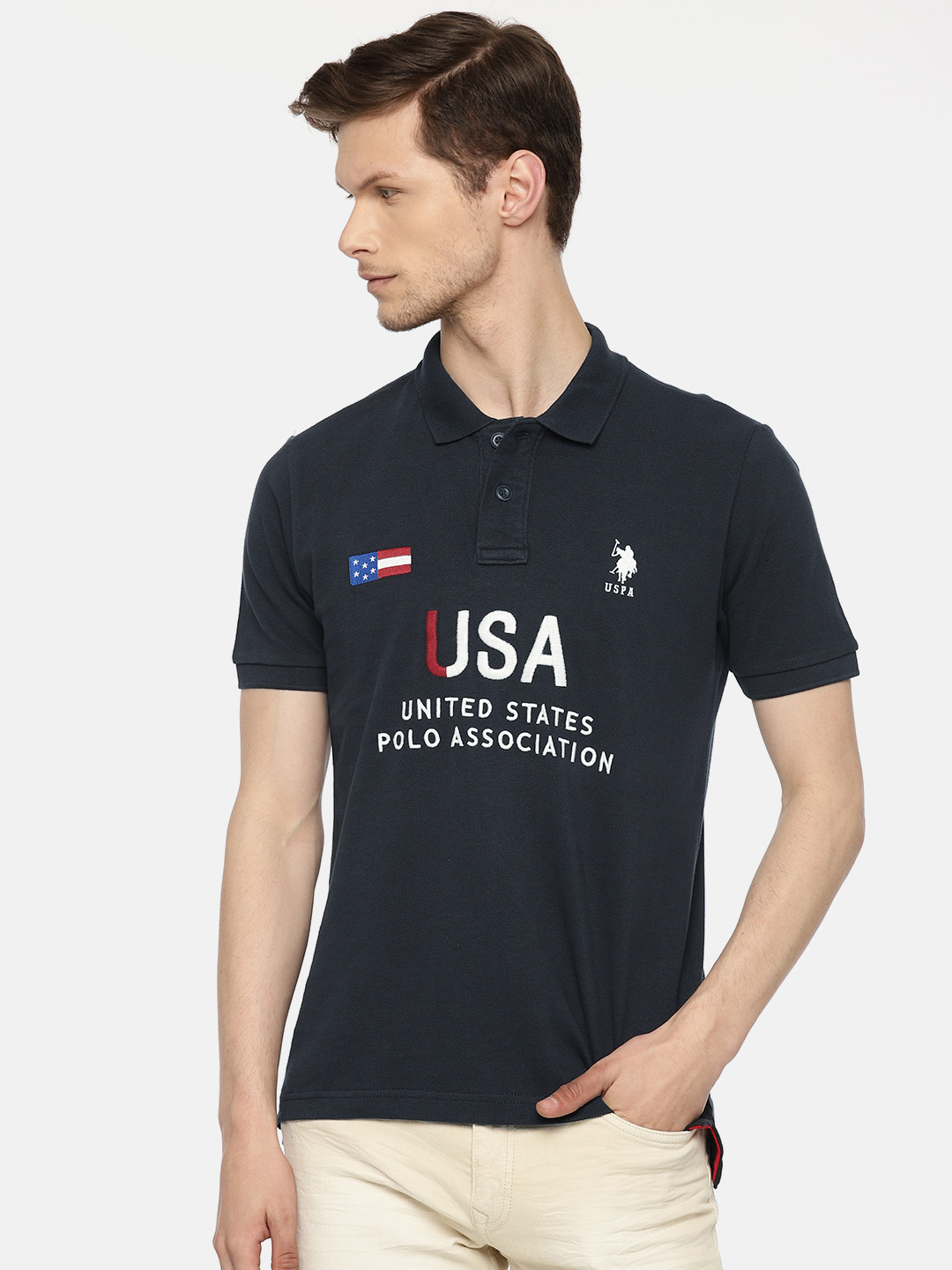 U.S. Polo Assn. Men Navy Blue Slim Fit Embroidered Polo Collar Pure Cotton T-shirt
U.S. Polo Assn. Men Navy Blue Slim Fit Embroidered Polo Collar Pure Cotton T-shirt