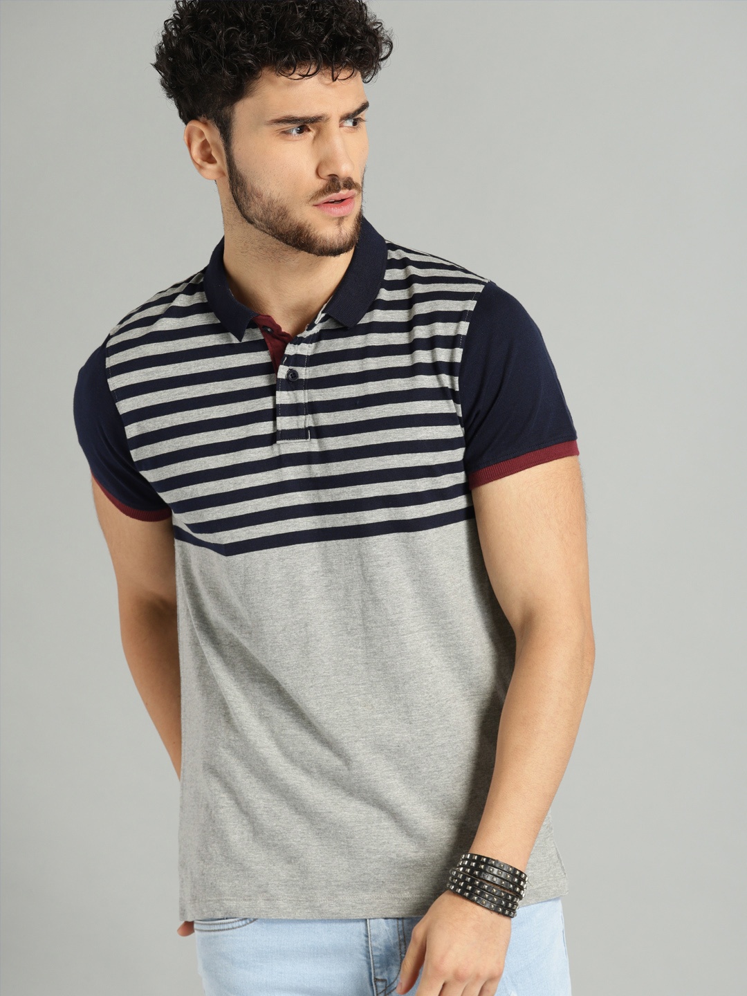 The Roadster Lifestyle Co Men Navy Blue Grey Melange Striped Polo Pure Cotton T-shirt
The Roadster Lifestyle Co Men Navy Blue Grey Melange Striped Polo Pure Cotton T-shirt