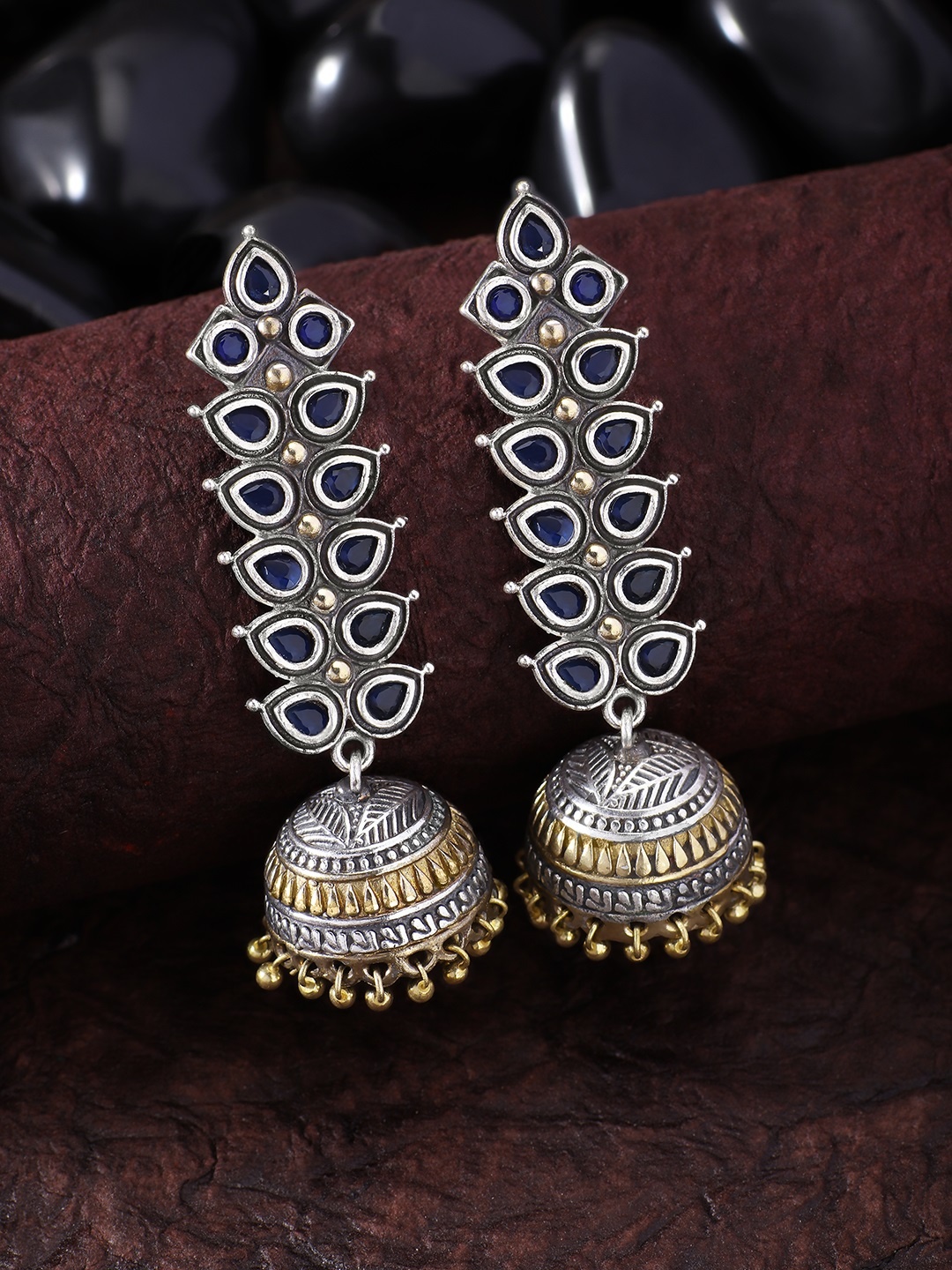 Peora Blue & Gold-Toned Contemporary Jhumkas