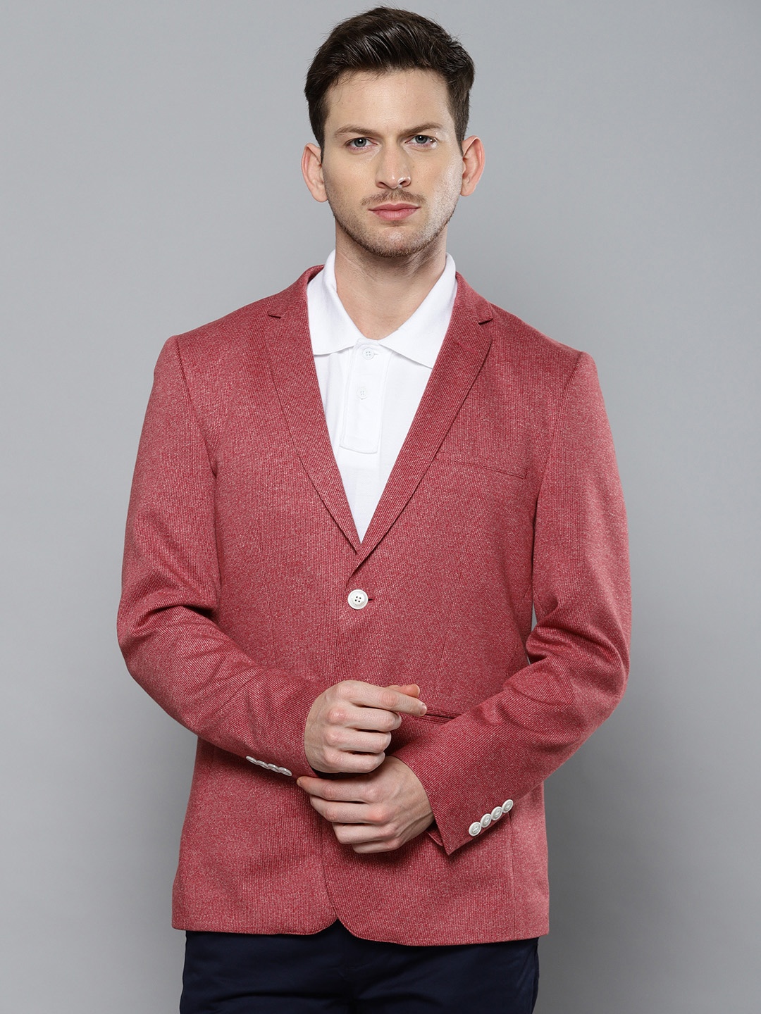 Louis Philippe Sport Men Red Self-Design Super Slim Fit Single-Breasted Pure Cotton Blazer
Louis Philippe Sport Men Red Self-Design Super Slim Fit Single-Breasted Pure Cotton Blazer
