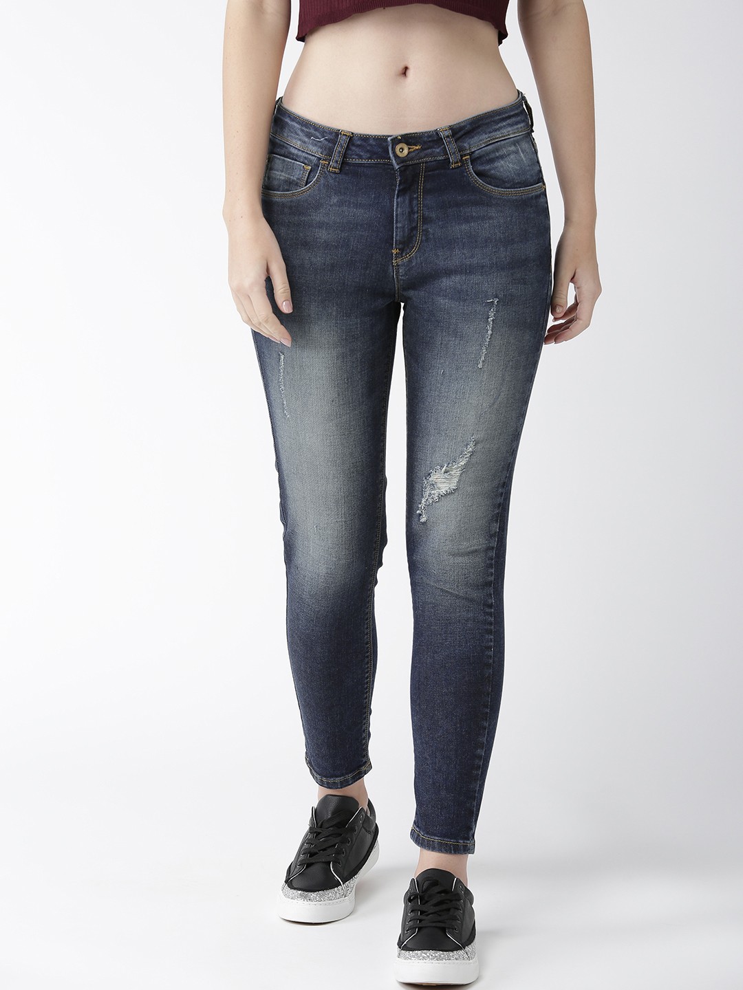 Flying Machine Women Navy Skinny Fit Mid-Rise Mildly Distressed Stretchable Cropped Jeans, Navy blue
Flying Machine Women Navy Skinny Fit Mid-Rise Mildly Distressed Stretchable Cropped Jeans, Navy blue