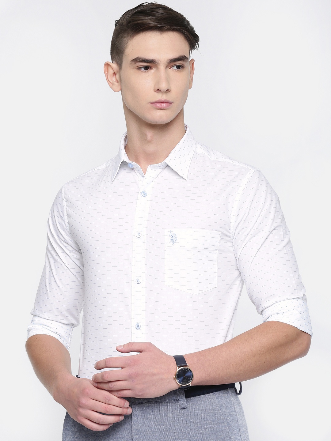 U.S. Polo Assn. Tailored Men White & Blue Tailored Fit Self Design Smart Casual Shirt
U.S. Polo Assn. Tailored Men White & Blue Tailored Fit Self Design Smart Casual Shirt