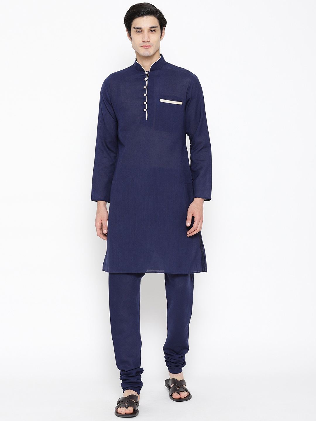 SG LEMAN Men Navy Blue Solid Kurta with Churidar