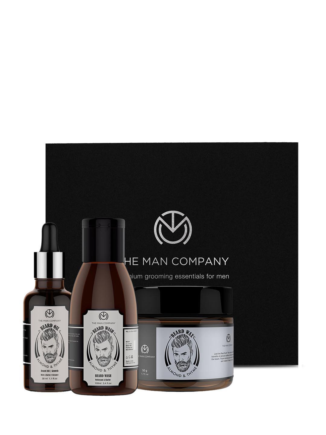 THE MAN COMPANY Almond and Thyme Combo Set of Beard Wax, Beard Oil, and Beard Wash, Black
THE MAN COMPANY Almond and Thyme Combo Set of Beard Wax, Beard Oil, and Beard Wash, Black