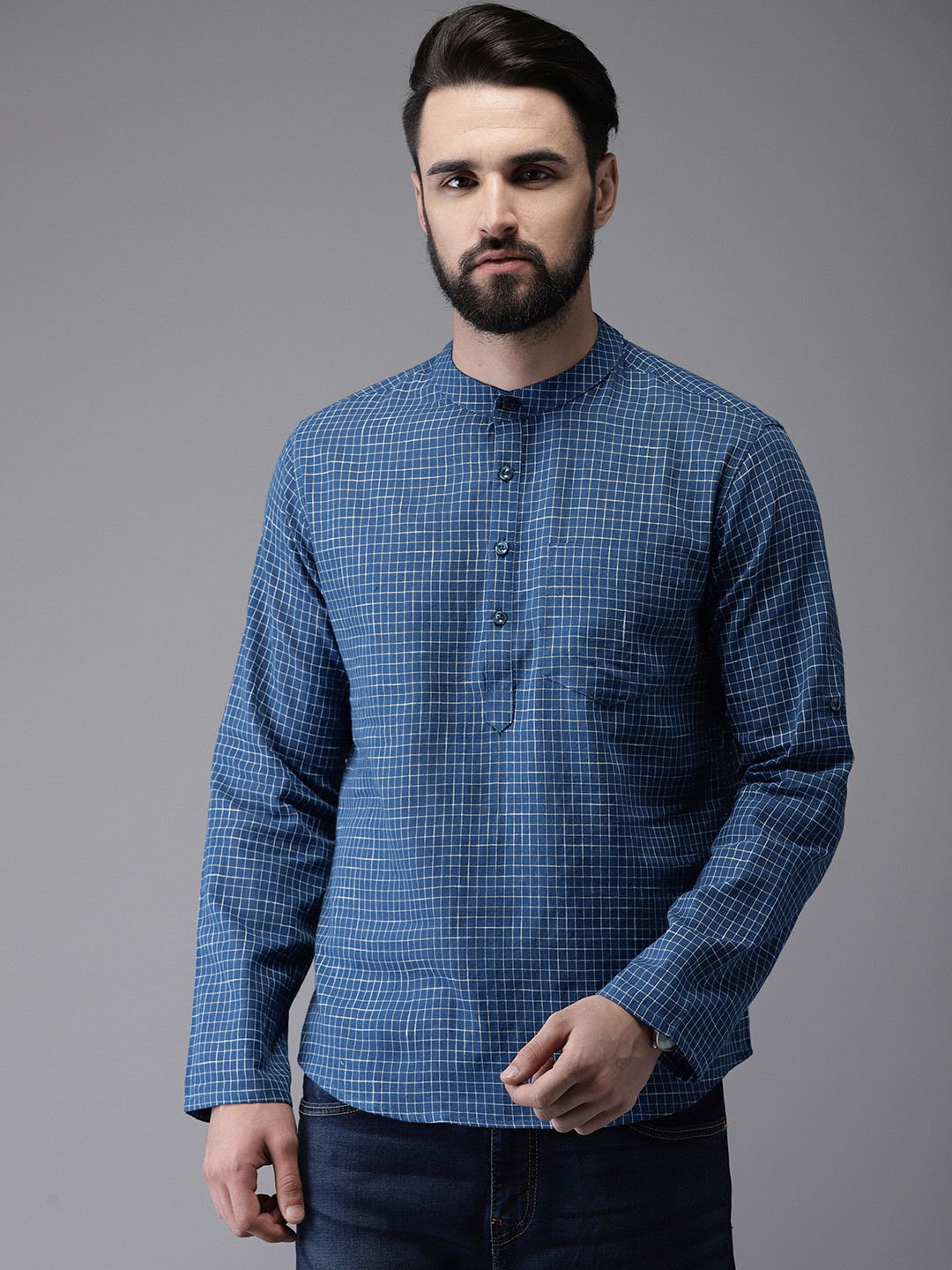 Anouk Men Blue & White Woven Checked Straight Short Kurta
Anouk Men Blue & White Woven Checked Straight Short Kurta
